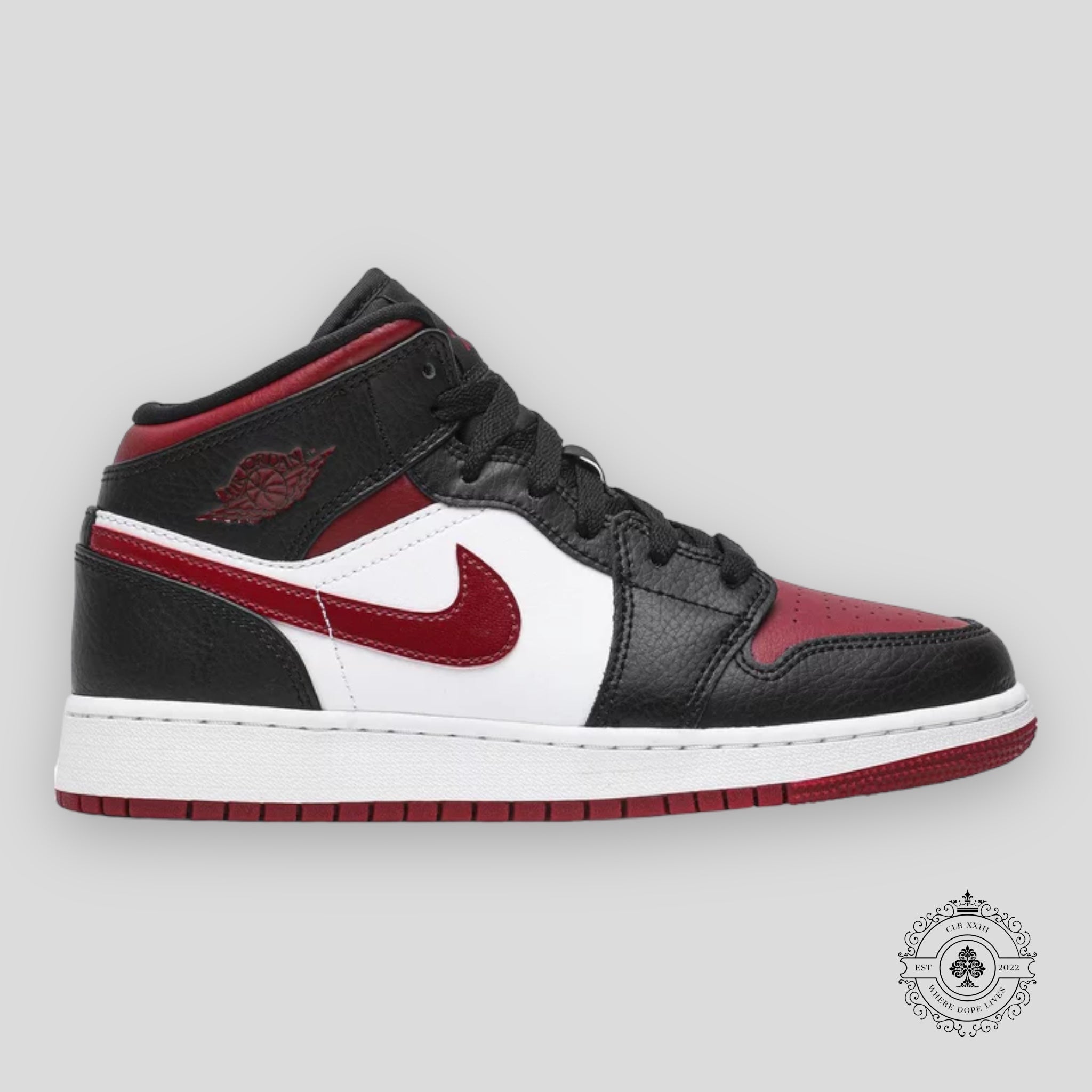 Air jordan 1 mid black sale white noble red