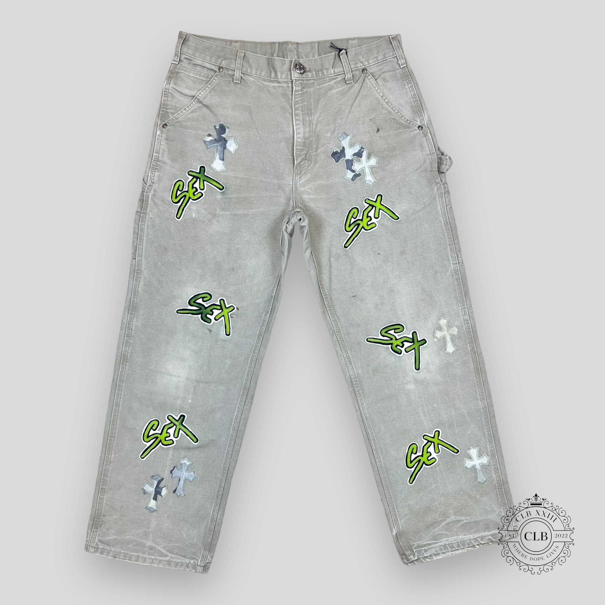 CHROME HEARTS SEX RECORDS CARPENTER PANTS - GREY