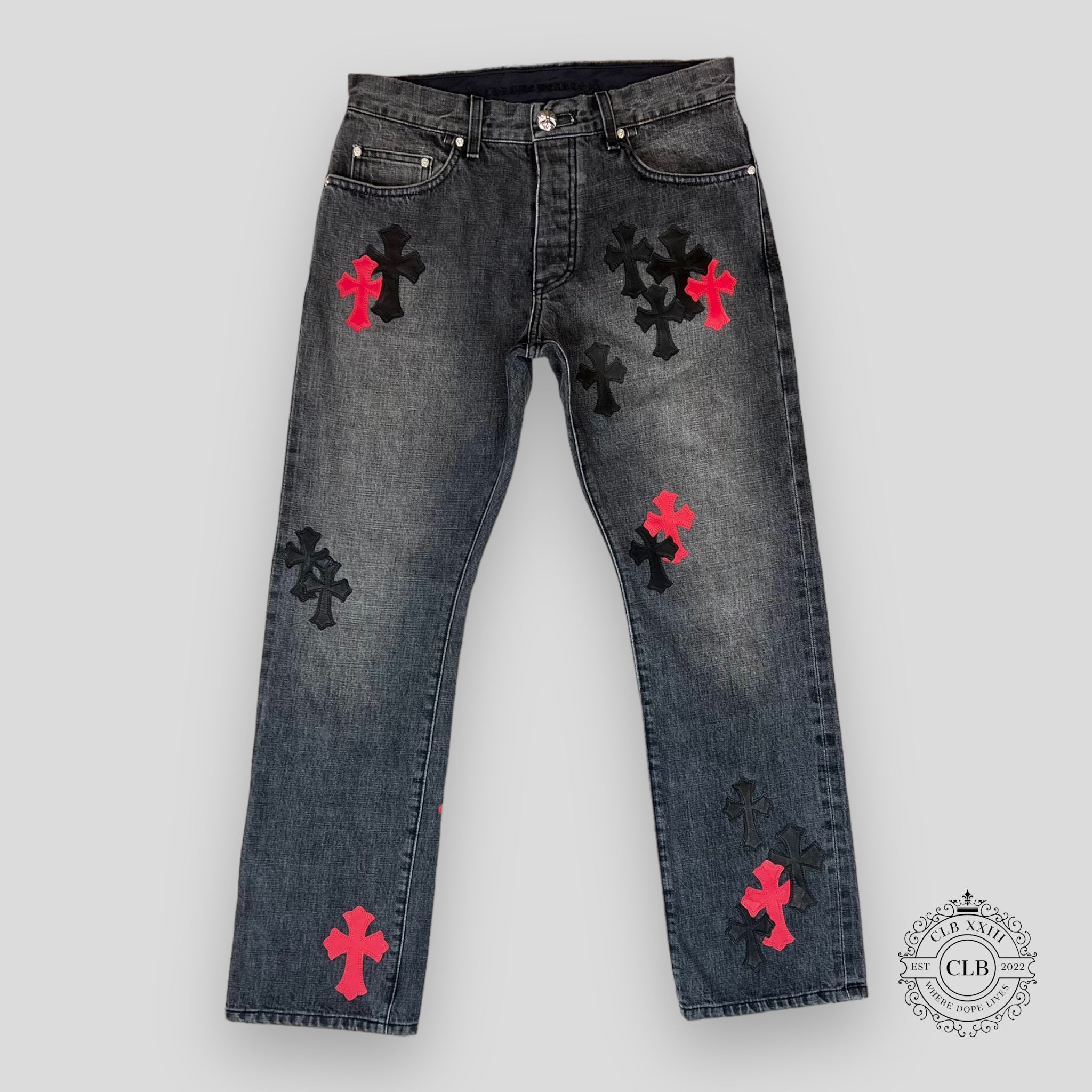 Chrome Hearts Cross Patch Jeans in Black/Red