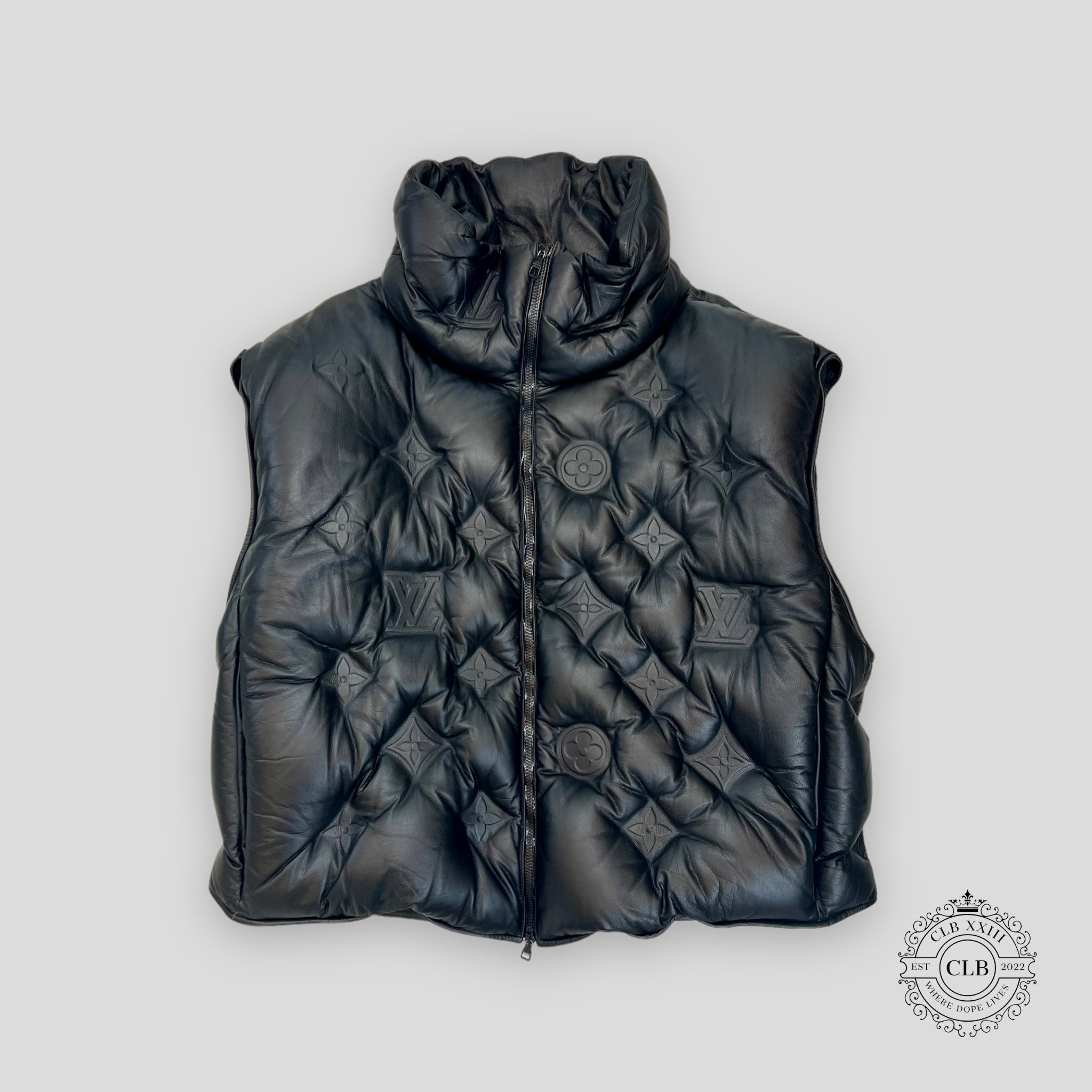 Louis Vuitton Lvse Embossed Monogram Mix Leather Blouson BLACK. Size 46