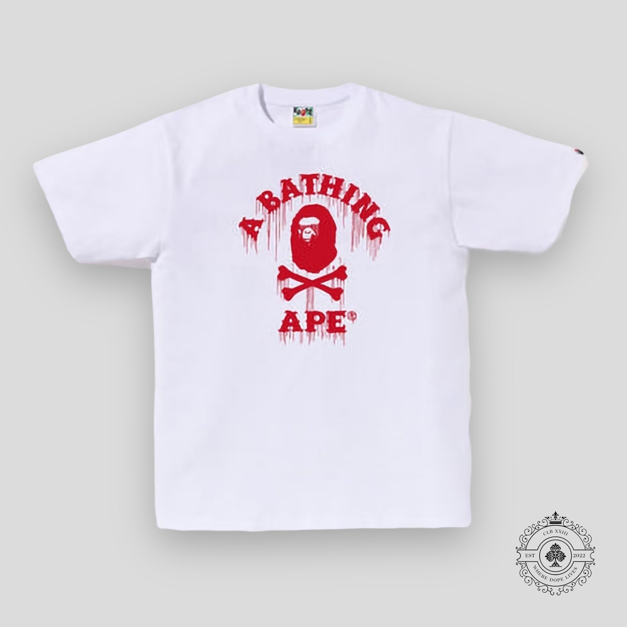 Bape Drip Ape Crossbone College Tee in White / Red