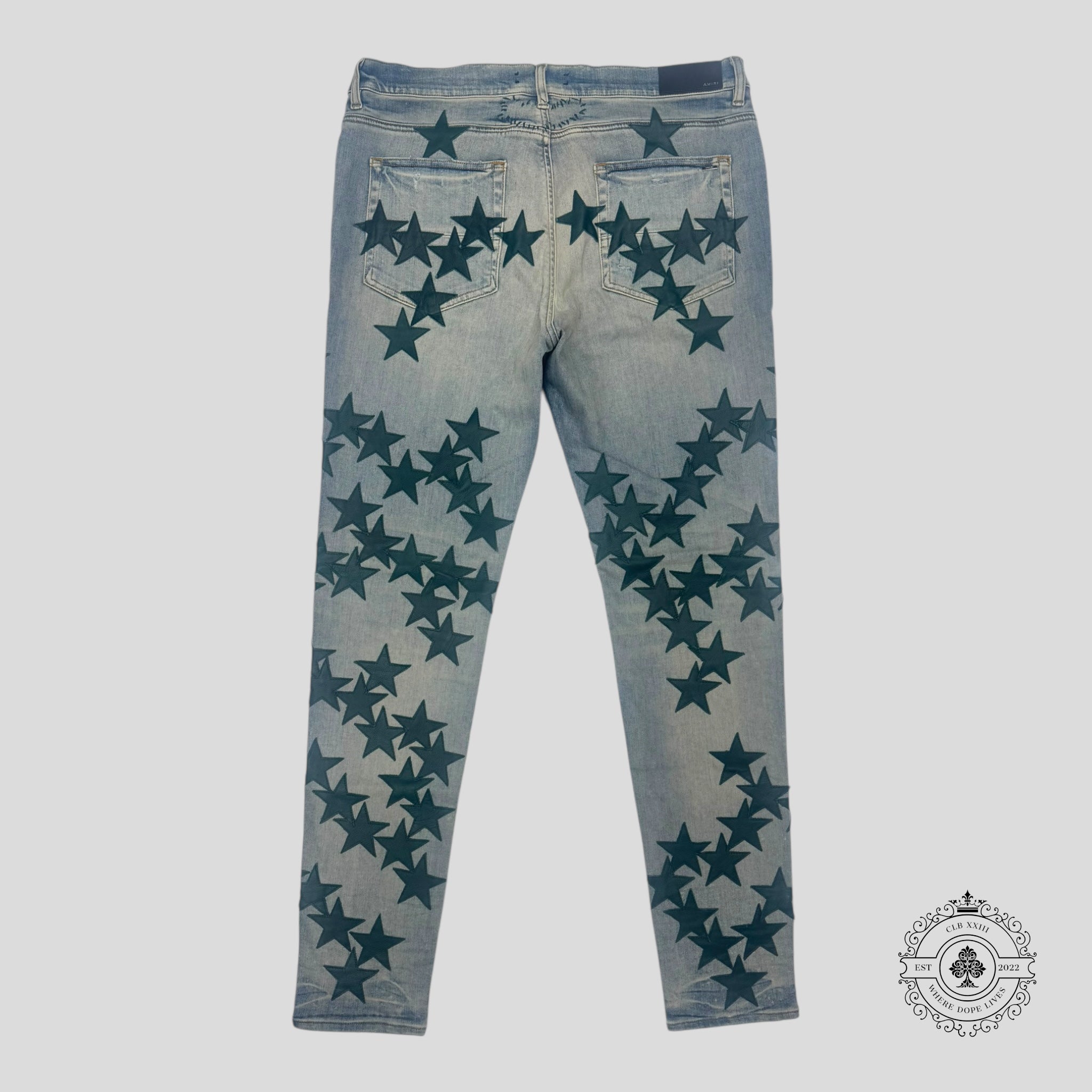 Amiri Chemist Star Patch Jeans in Clay Indigo / Green