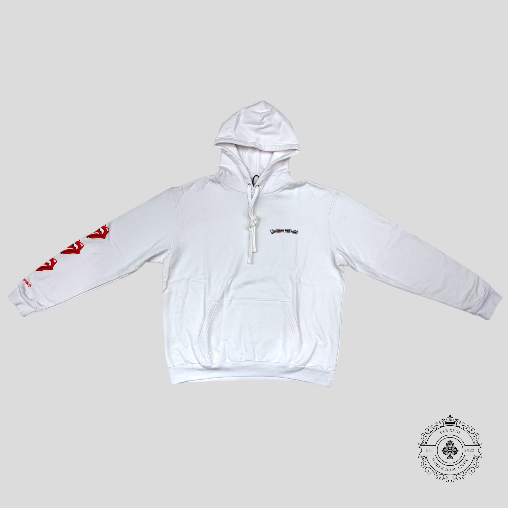 Chrome Hearts Rolling Stones Scroll Logo Hoodie in White