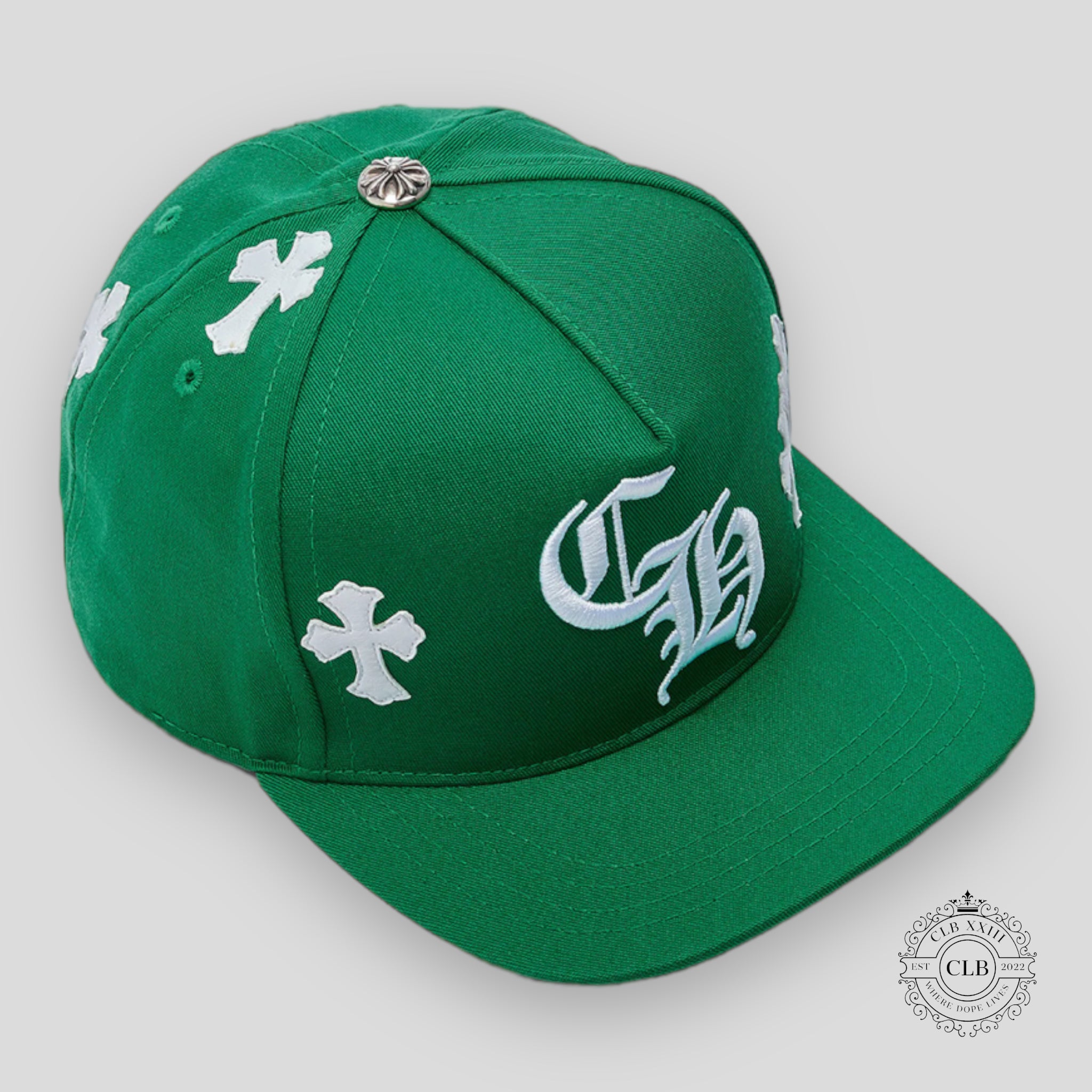 Chrome Hearts Leather Cross Patch Hat in Green