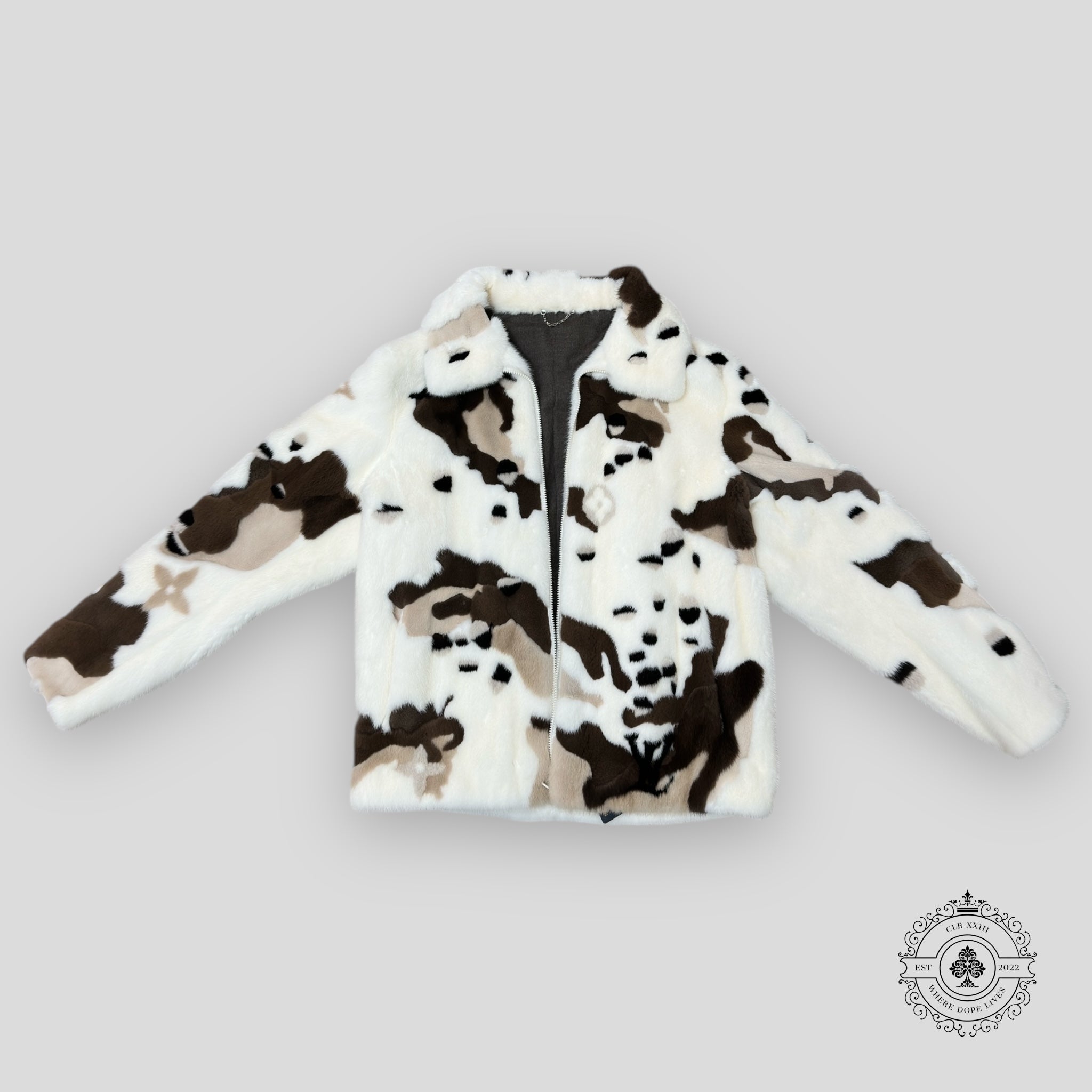 Louis Vuitton White & Brown Camo Mink Jacket