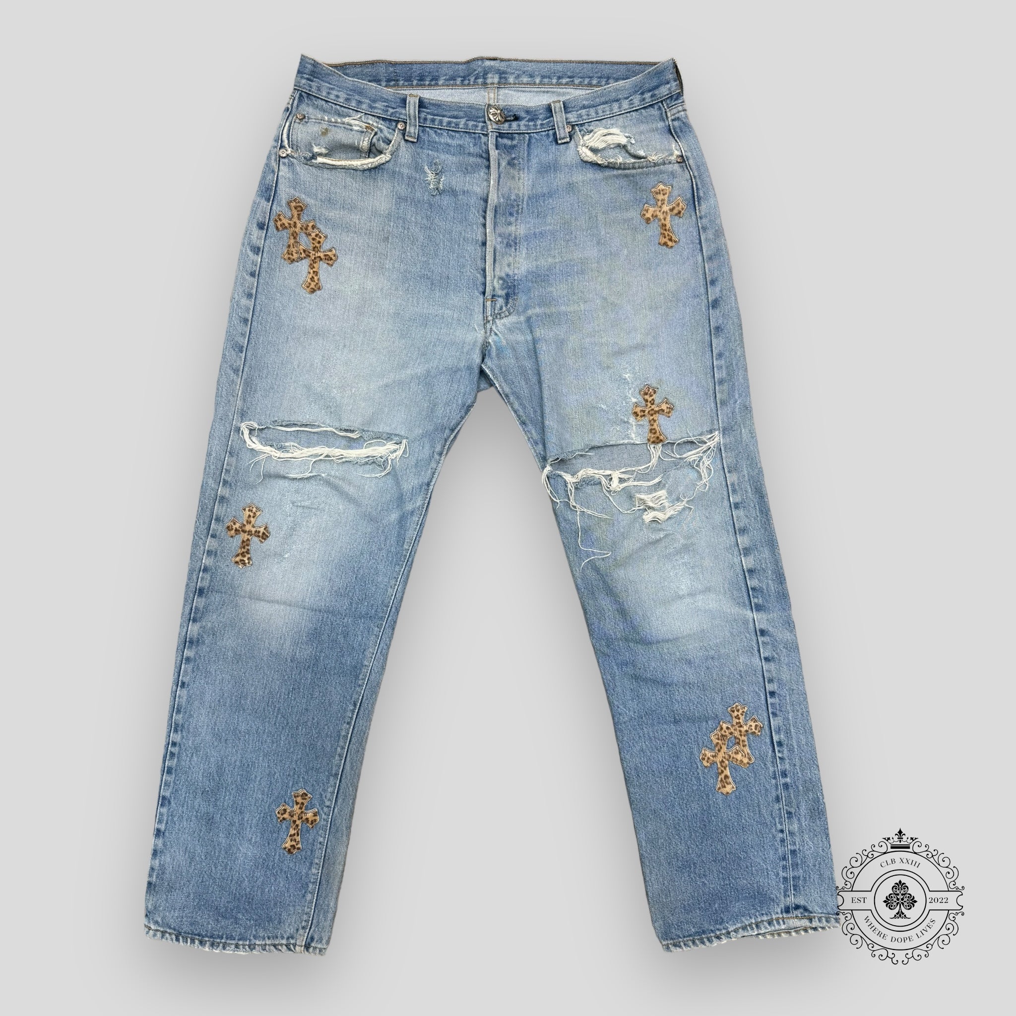 Chrome Hearts Leopard Cross Patch Jeans