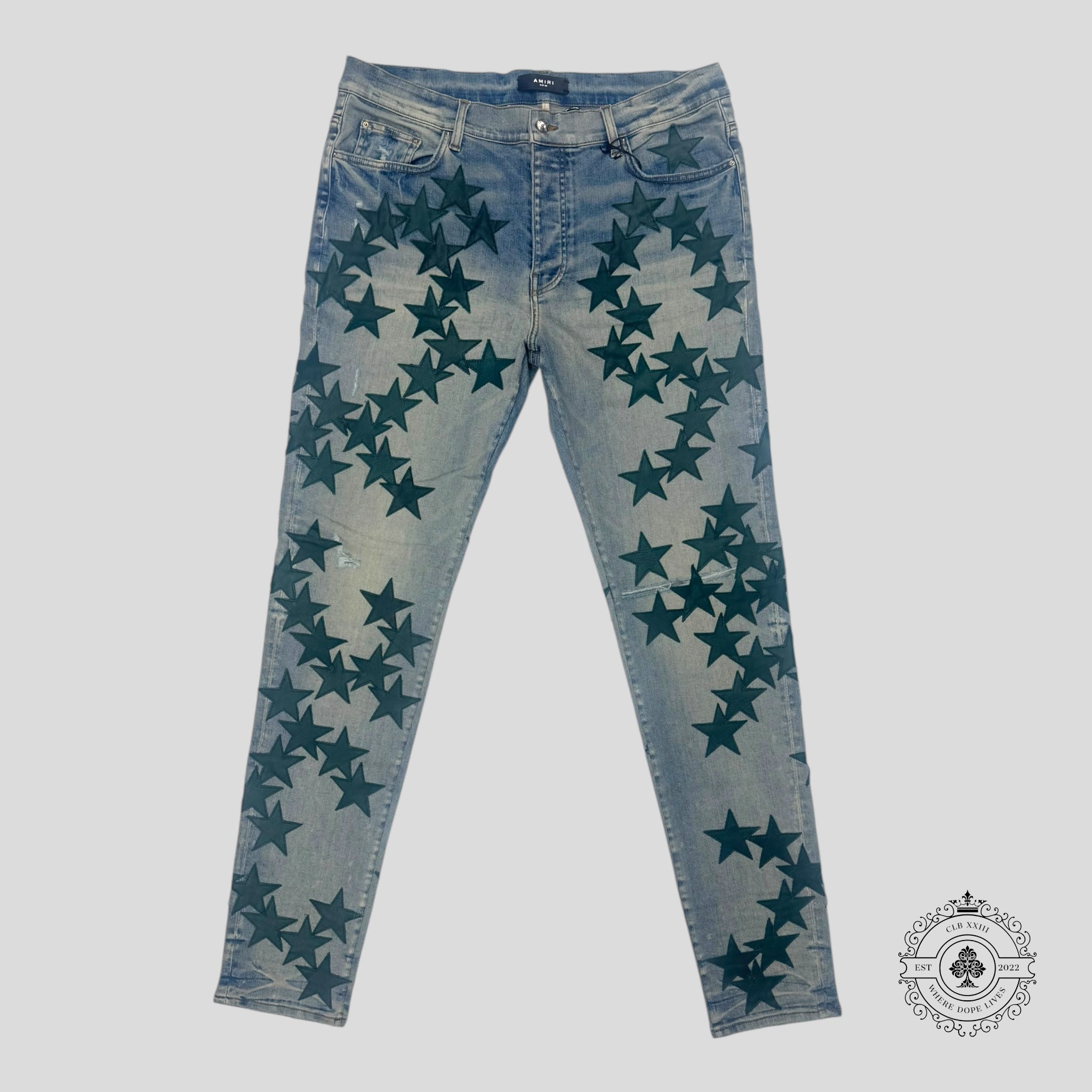 Amiri Chemist Star Patch Jeans in Clay Indigo / Green