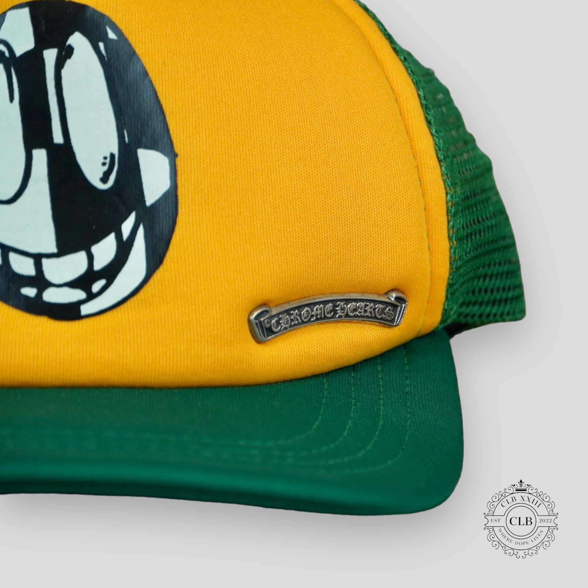 CHROME HEARTS MATTY BOY SMILEY TRUCKER HAT - GREEN / YELLOW