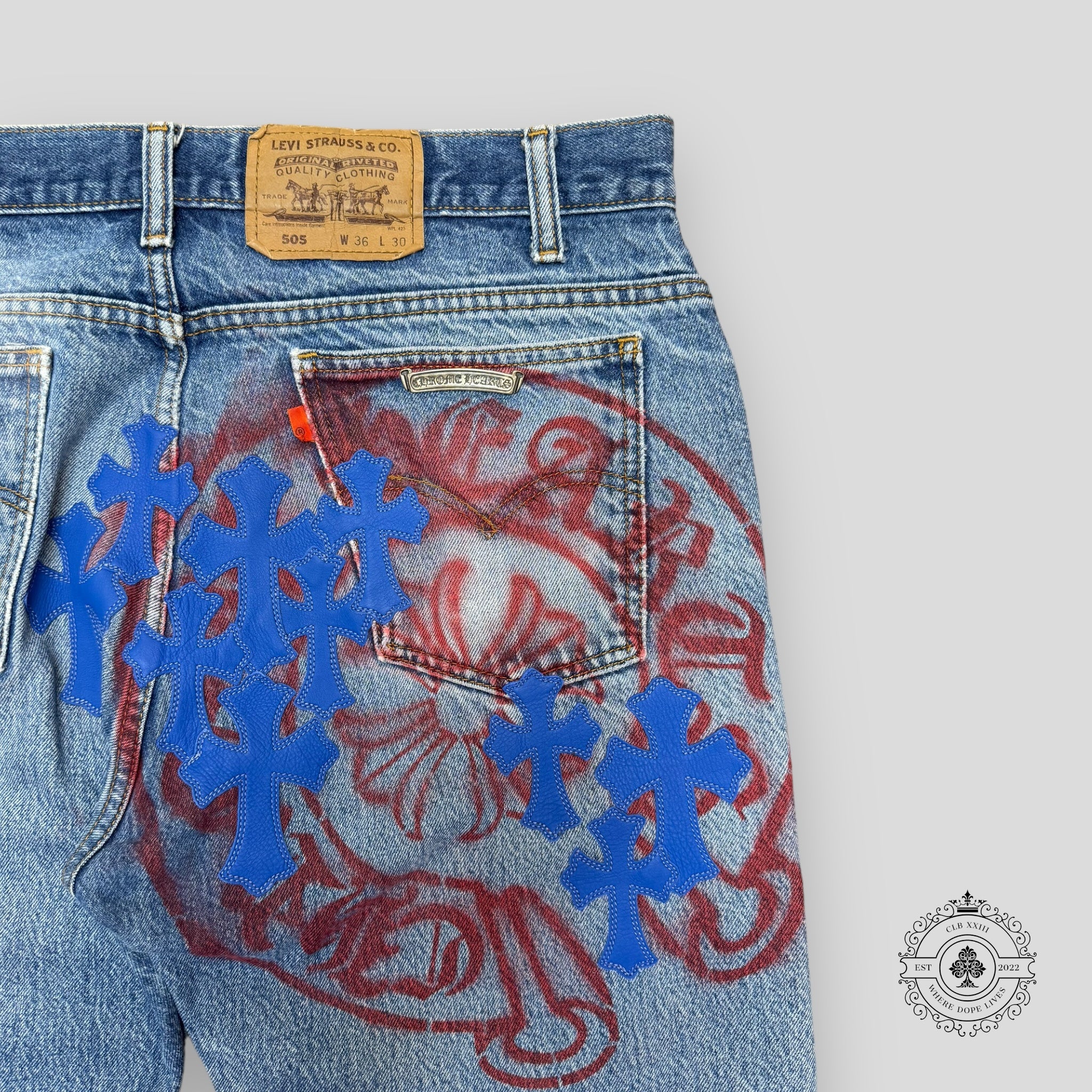 Chrome Hearts Levi's Stencil Cross Patch Jeans