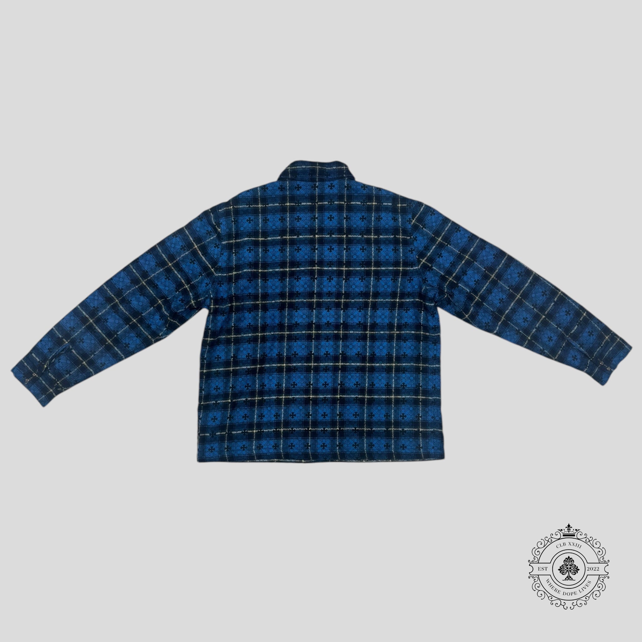 Chrome Hearts Padded Cross Patterned Flannel Shirt in Blue