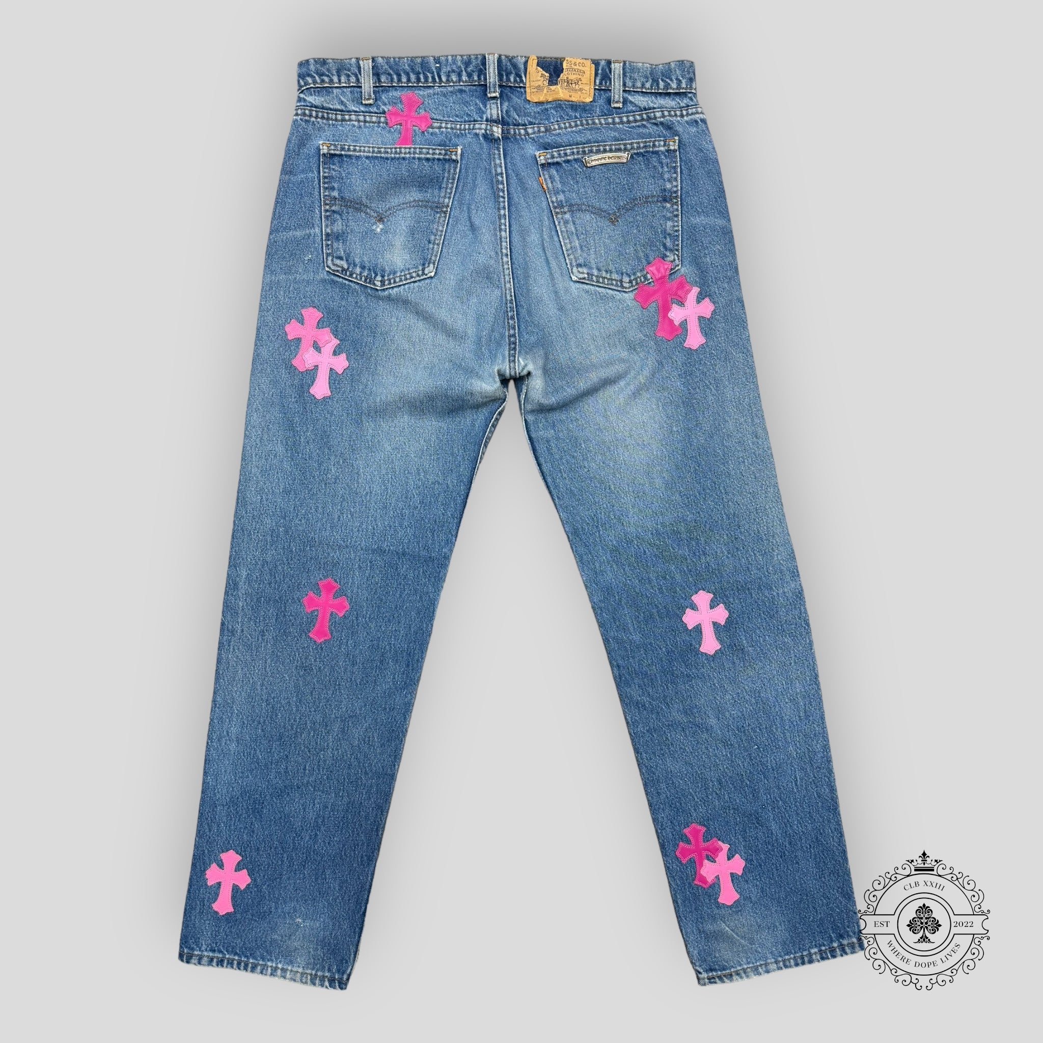 Chrome Hearts Pink Cross Patch Jeans