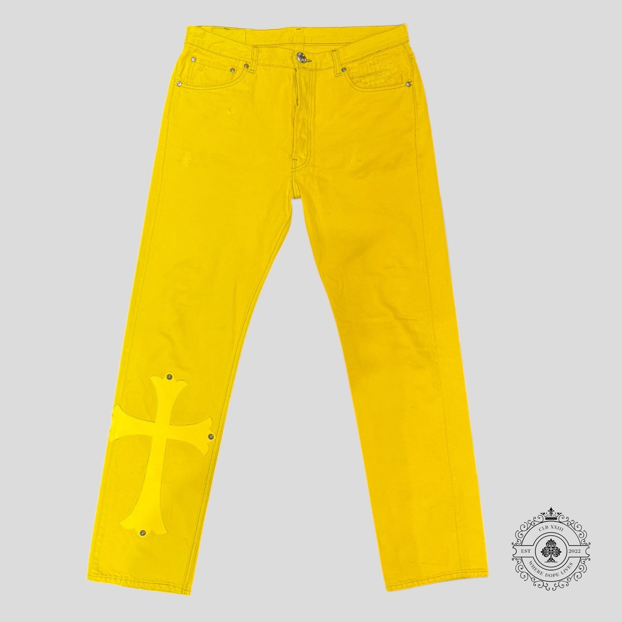 Chrome Hearts Cross Patch Denim Jeans in Yellow