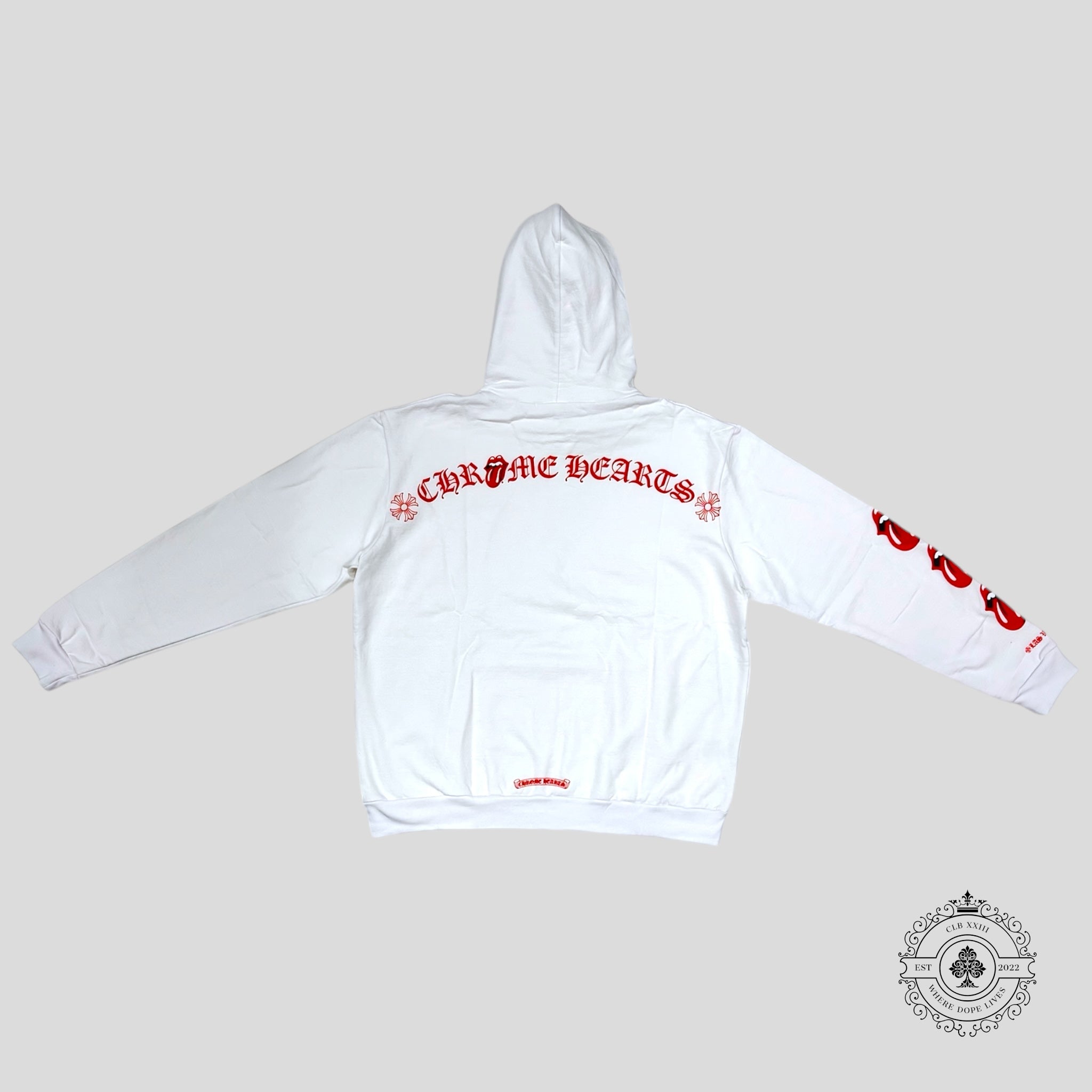 Chrome Hearts Rolling Stones Scroll Logo Hoodie in White