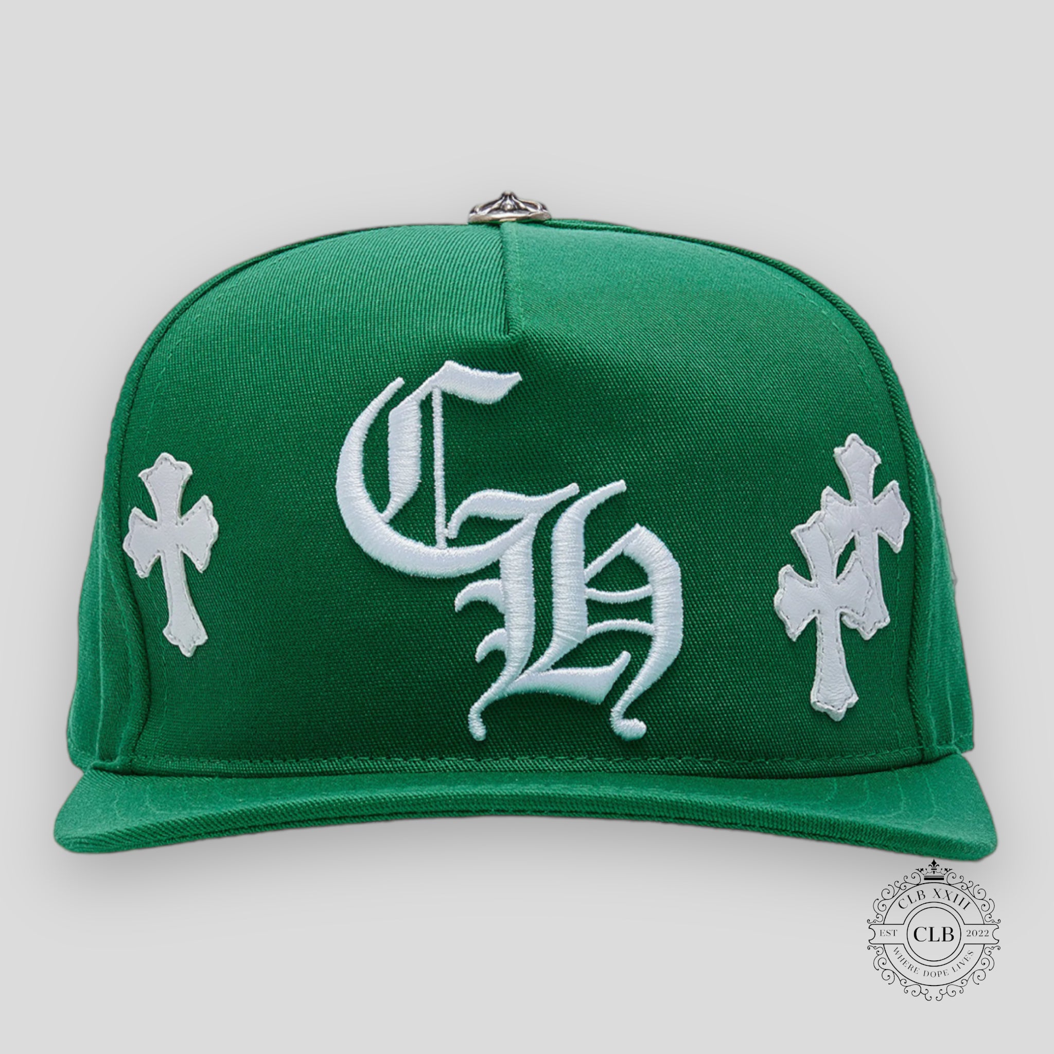 Chrome Hearts Leather Cross Patch Hat in Green