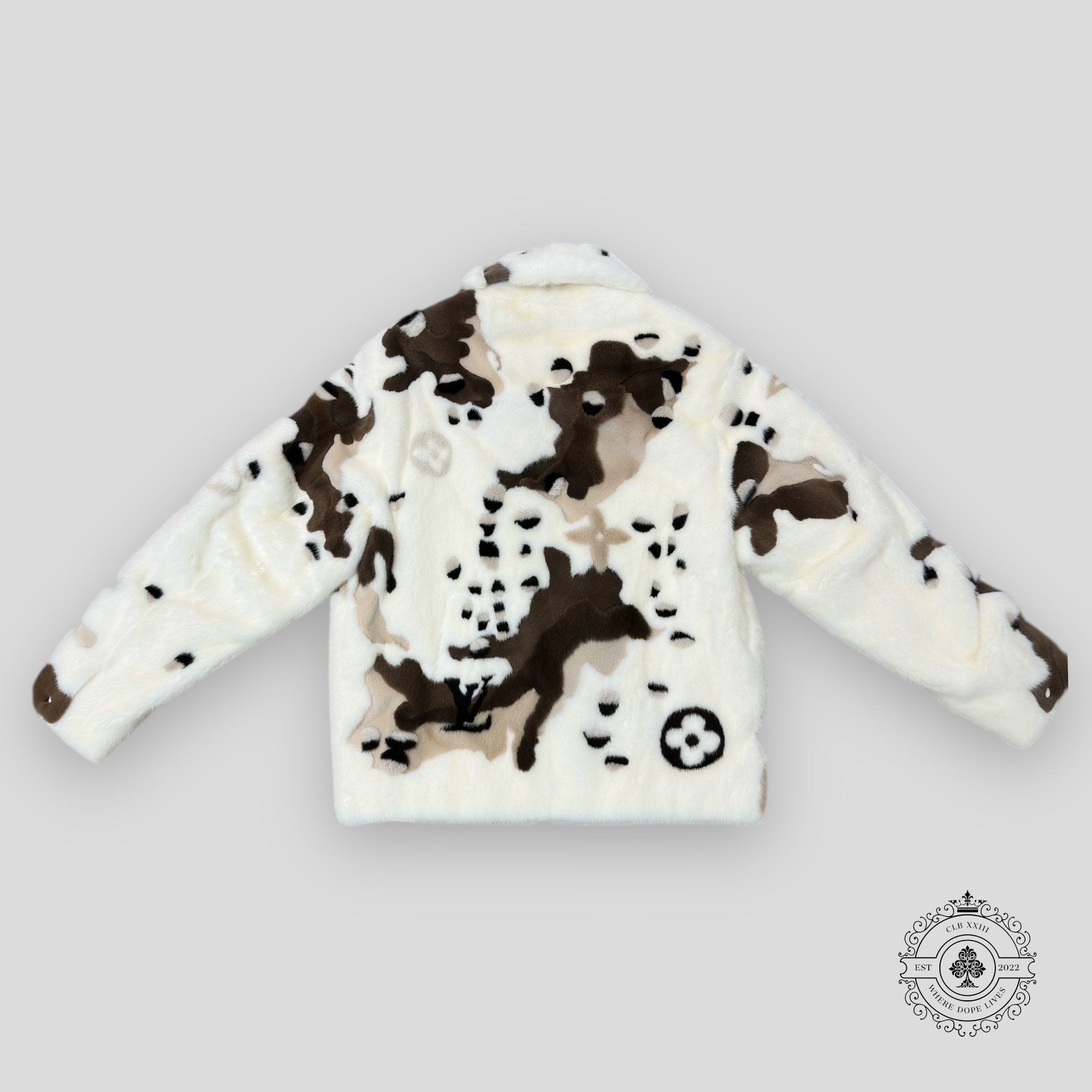 Louis Vuitton White & Brown Camo Mink Jacket