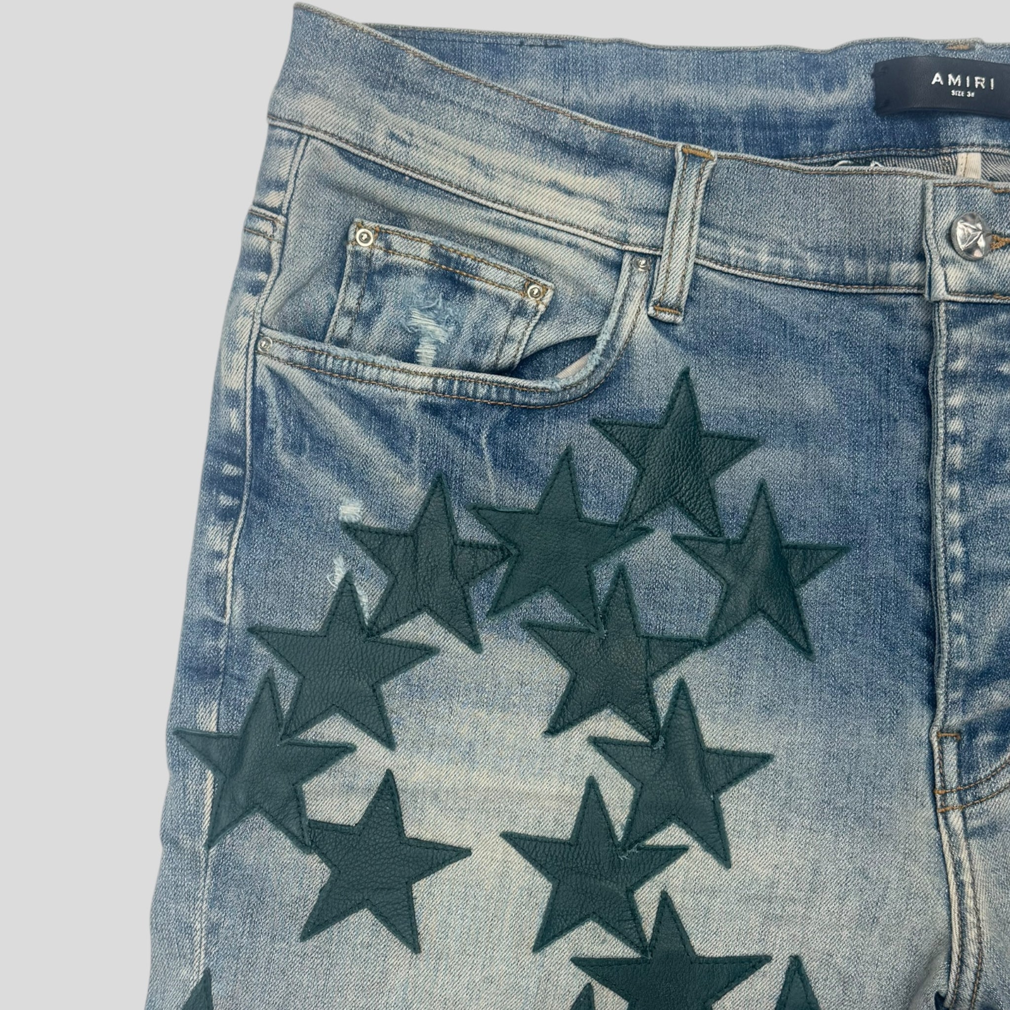 Amiri Chemist Star Patch Jeans in Clay Indigo / Green