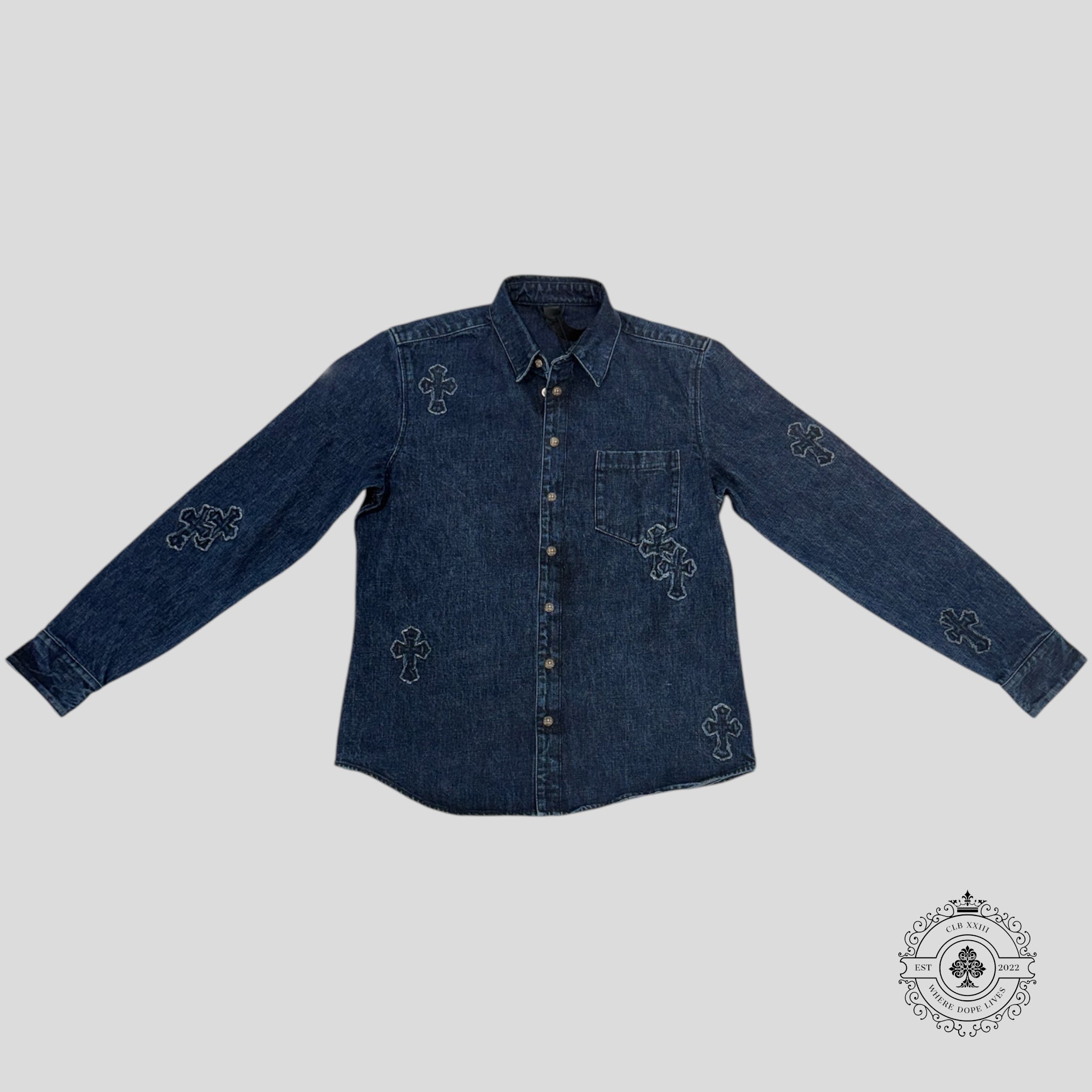 Chrome Hearts Denim Cross Patch Button Up