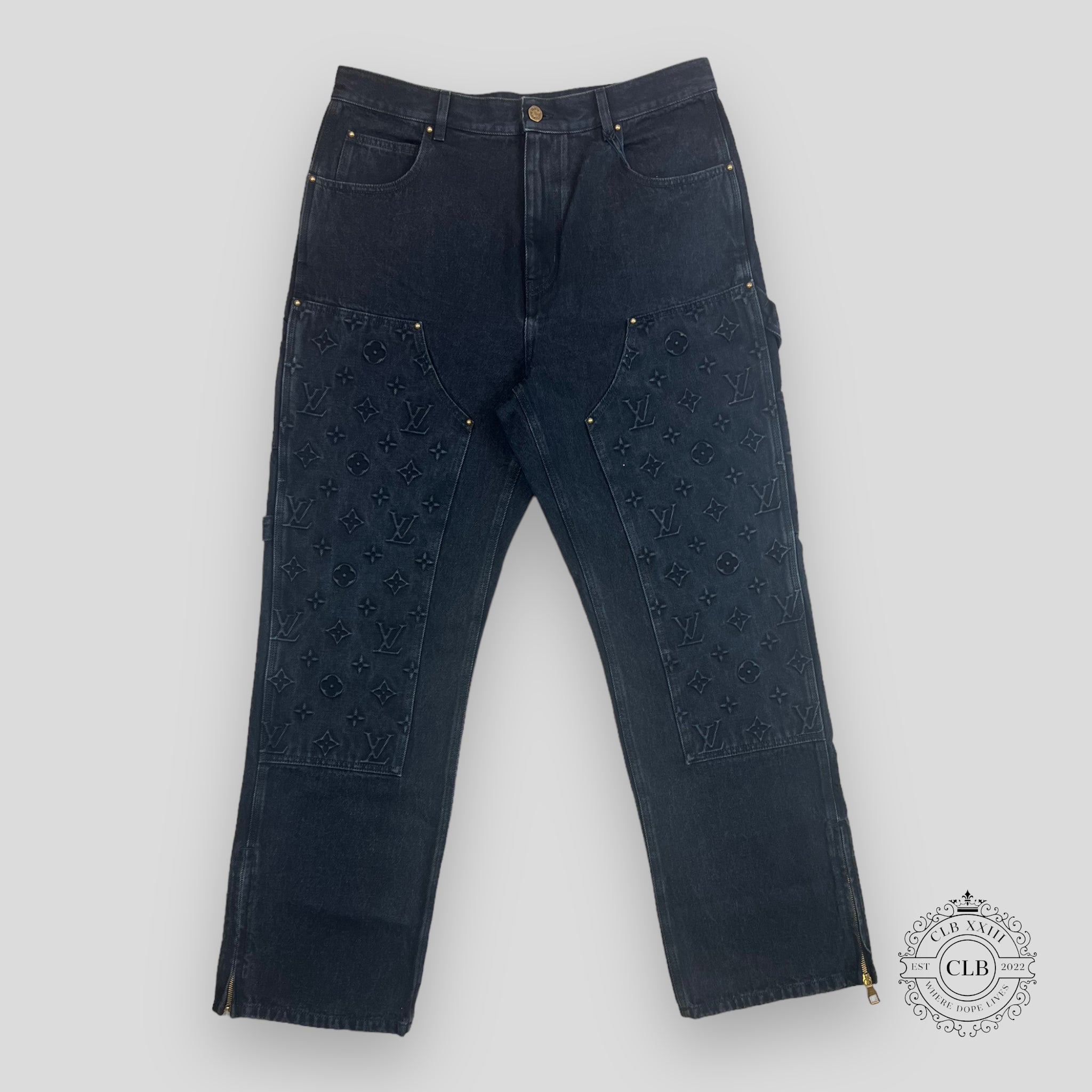 LOUIS VUITTON MONOGRAM WORKWEAR DENIM CARPENTER PANTS - BLACK