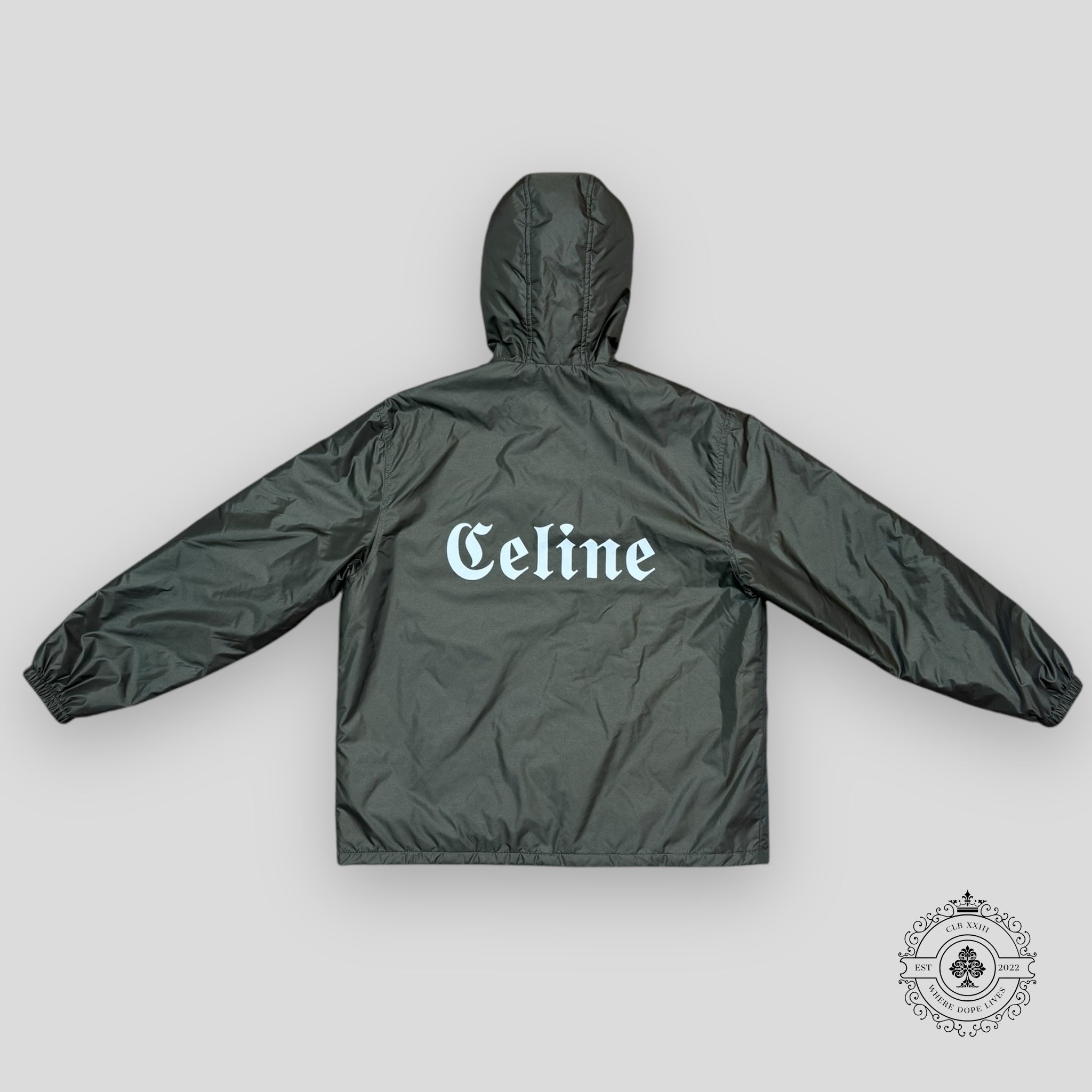 Celine Logo Print Nylon Jacket in Green