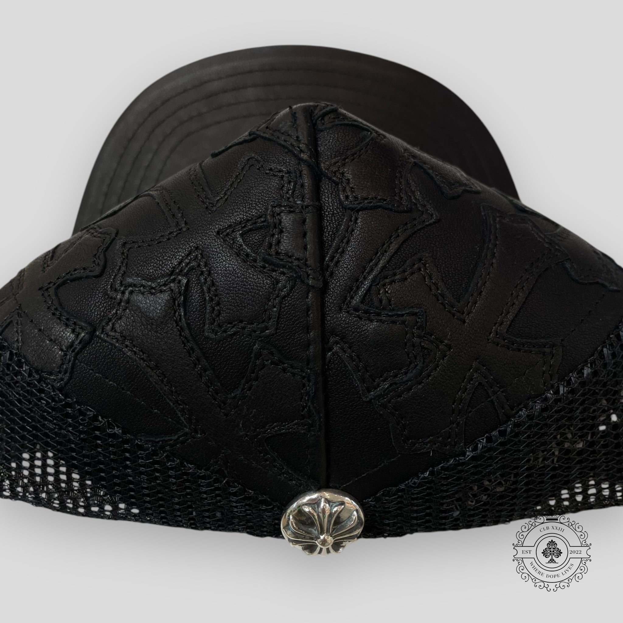 Chrome Hearts Leather Multi Cross Patch Hat in Black