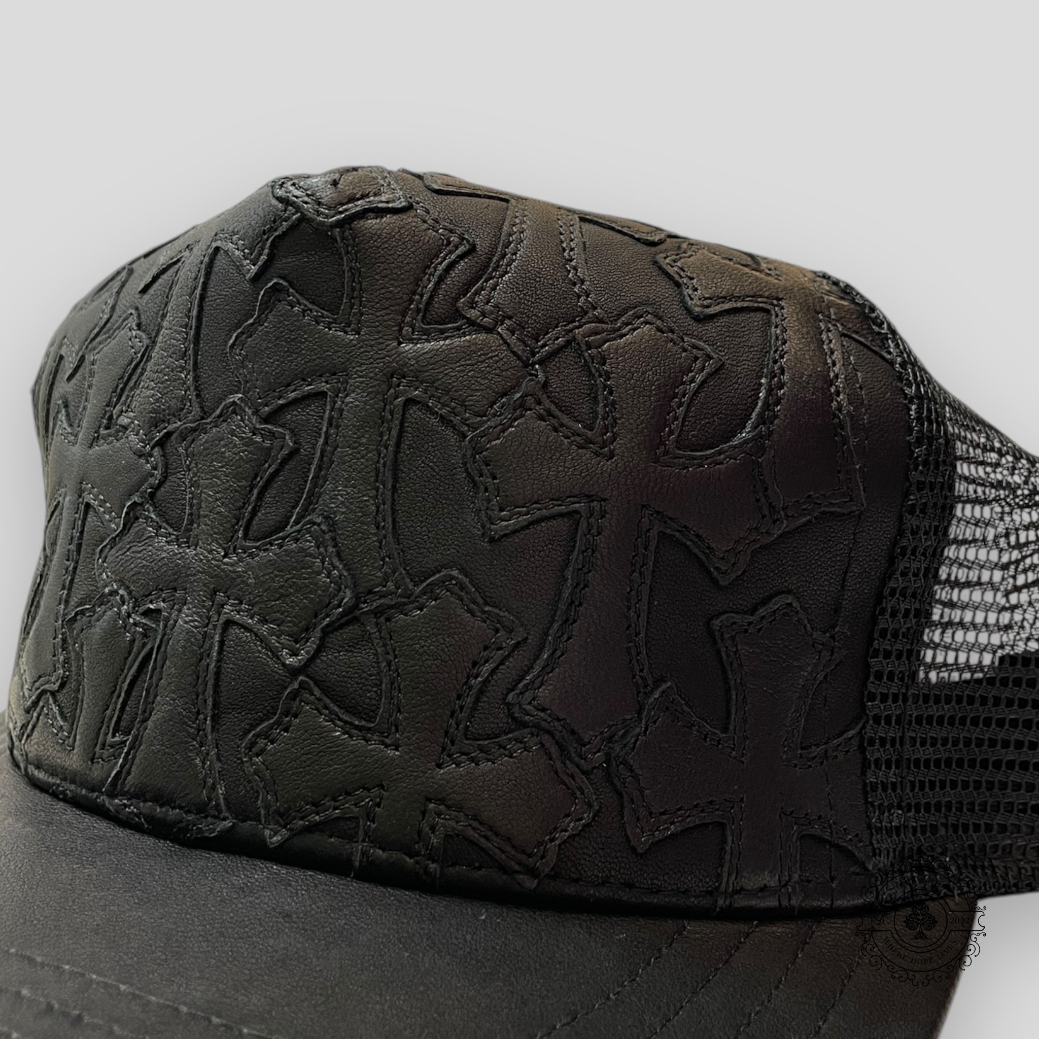 Chrome Hearts Leather Multi Cross Patch Hat in Black