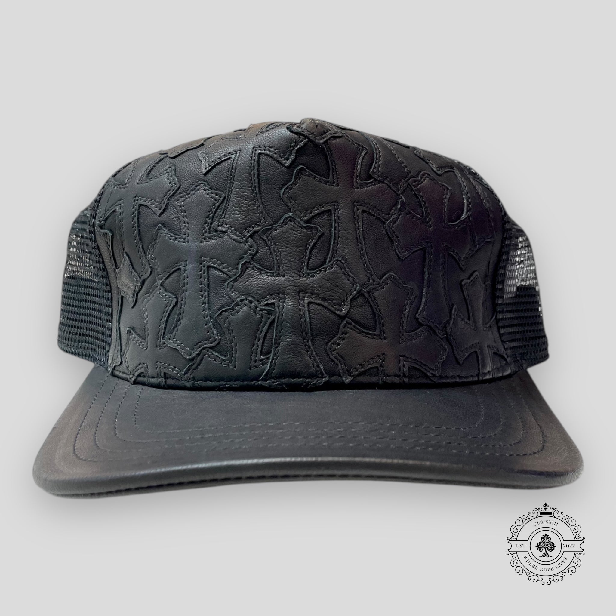 Chrome Hearts Leather Multi Cross Patch Hat in Black