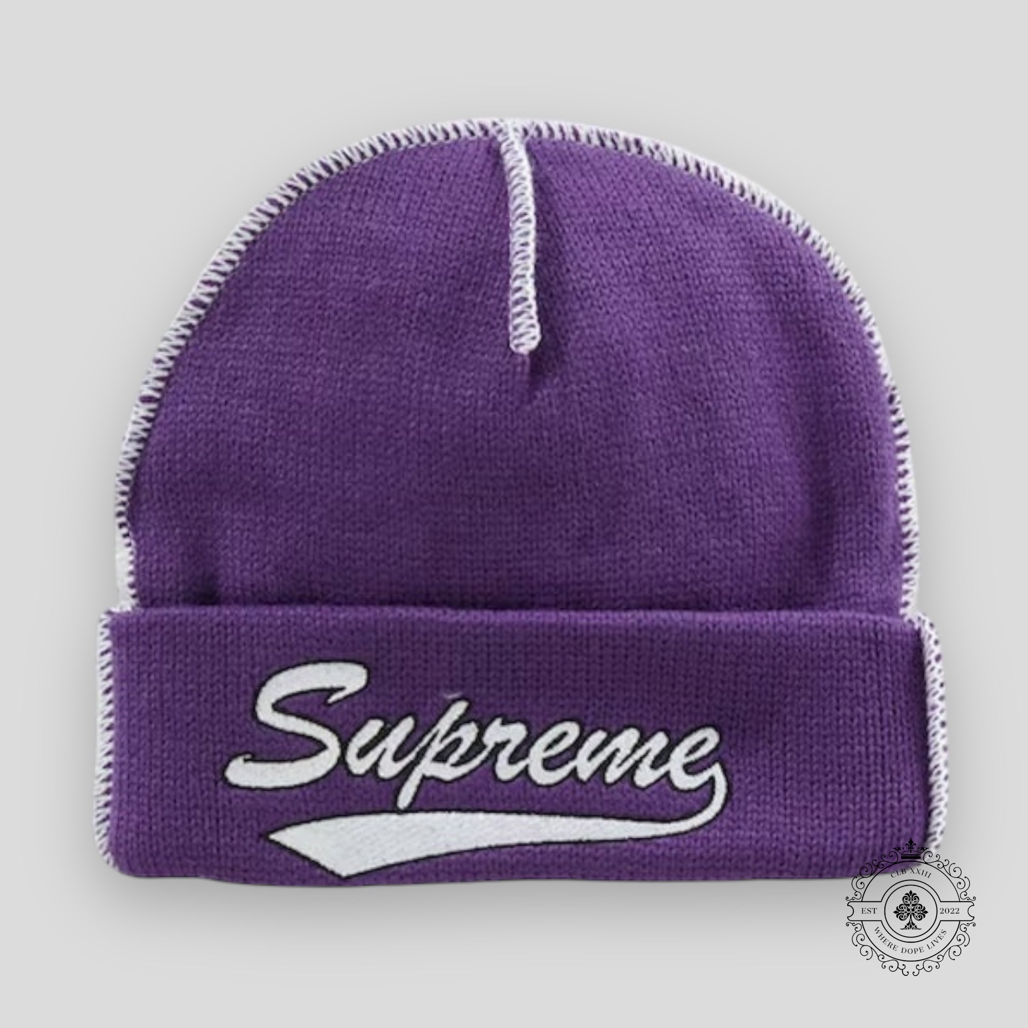 Supreme Contrast Stitch Beanie in Purple