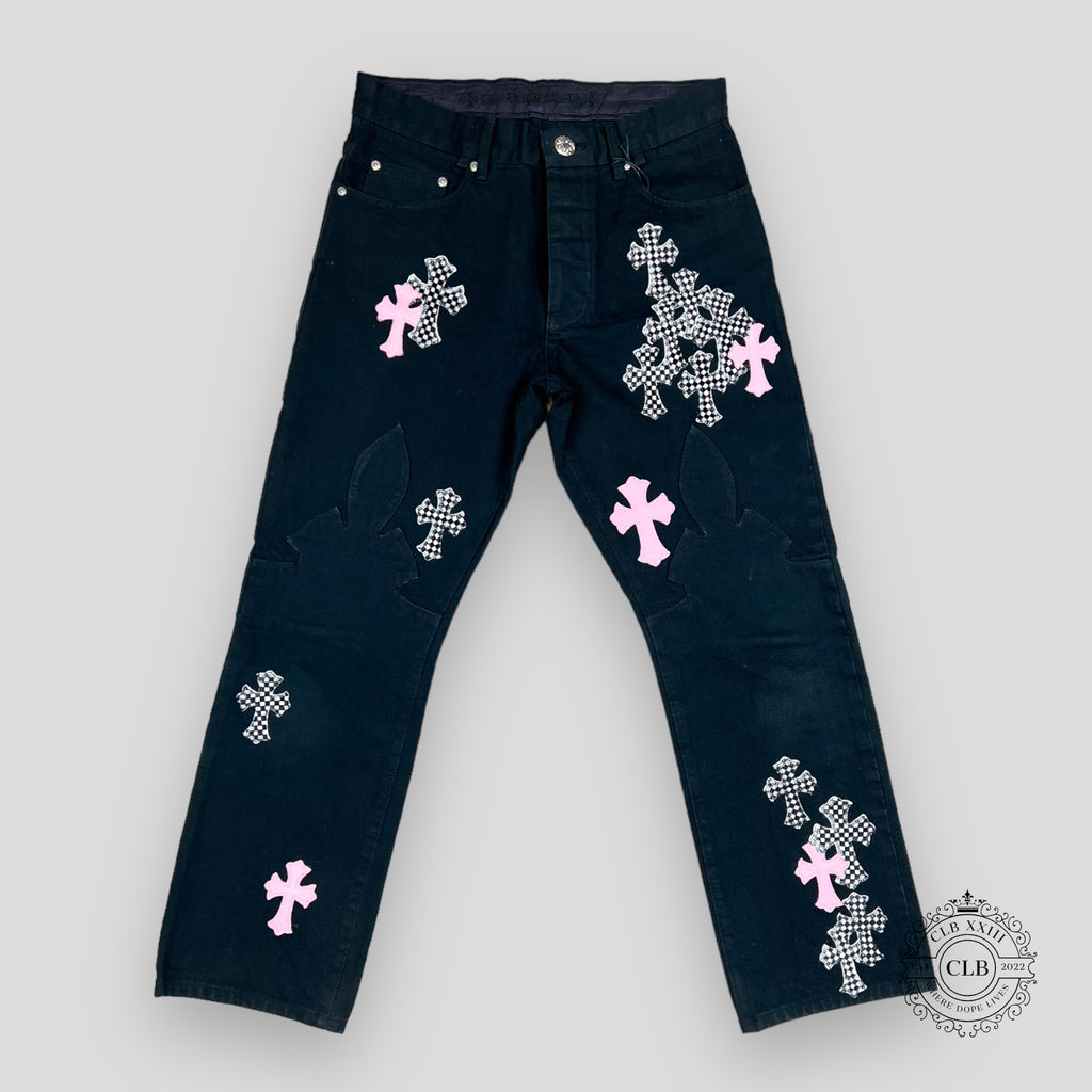 CHROME HEARTS MULTI CROSS JEANS - BLACK / PINK