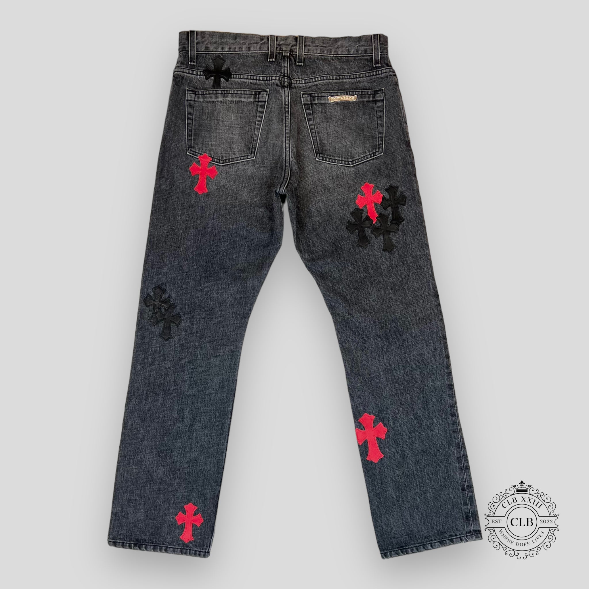 Chrome Hearts Cross Patch Jeans in Black/Red