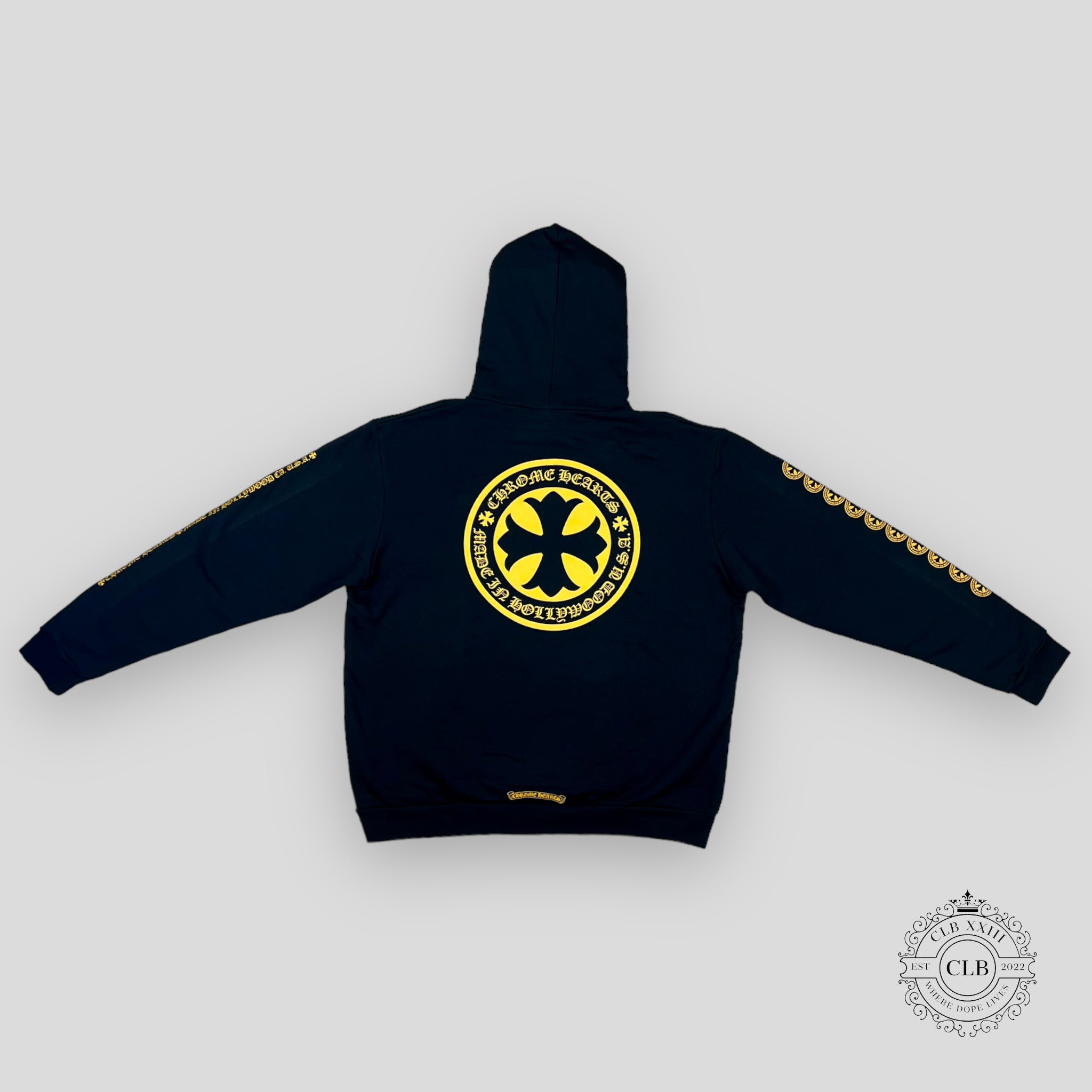 CHROME HEARTS SCROLL LOGO HOODIE - BLACK / YELLOW