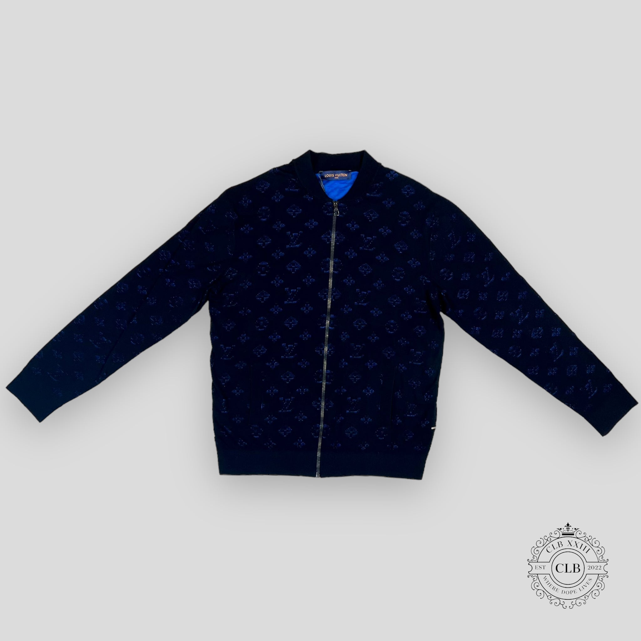 LOUIS VUITTON DROP NEEDLE MONOGRAM BOMBER JACKET - BLACK/BLUE