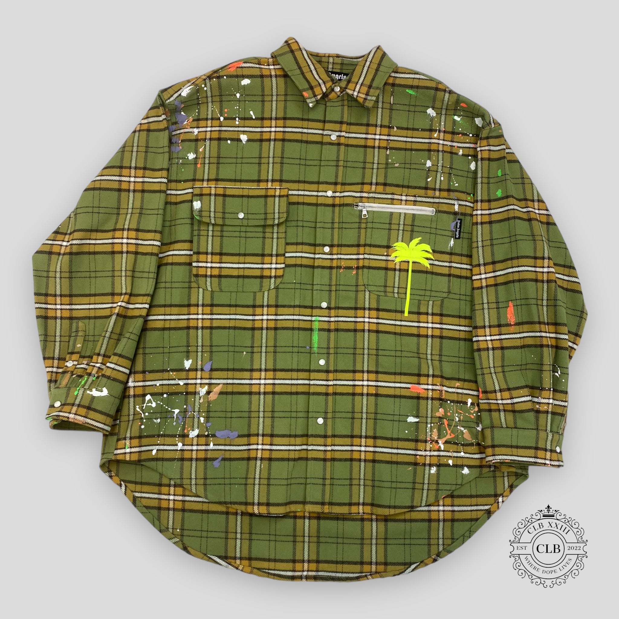 PALM ANGELS PXP PAINTED FLANNEL OVERSHIRT - GREEN