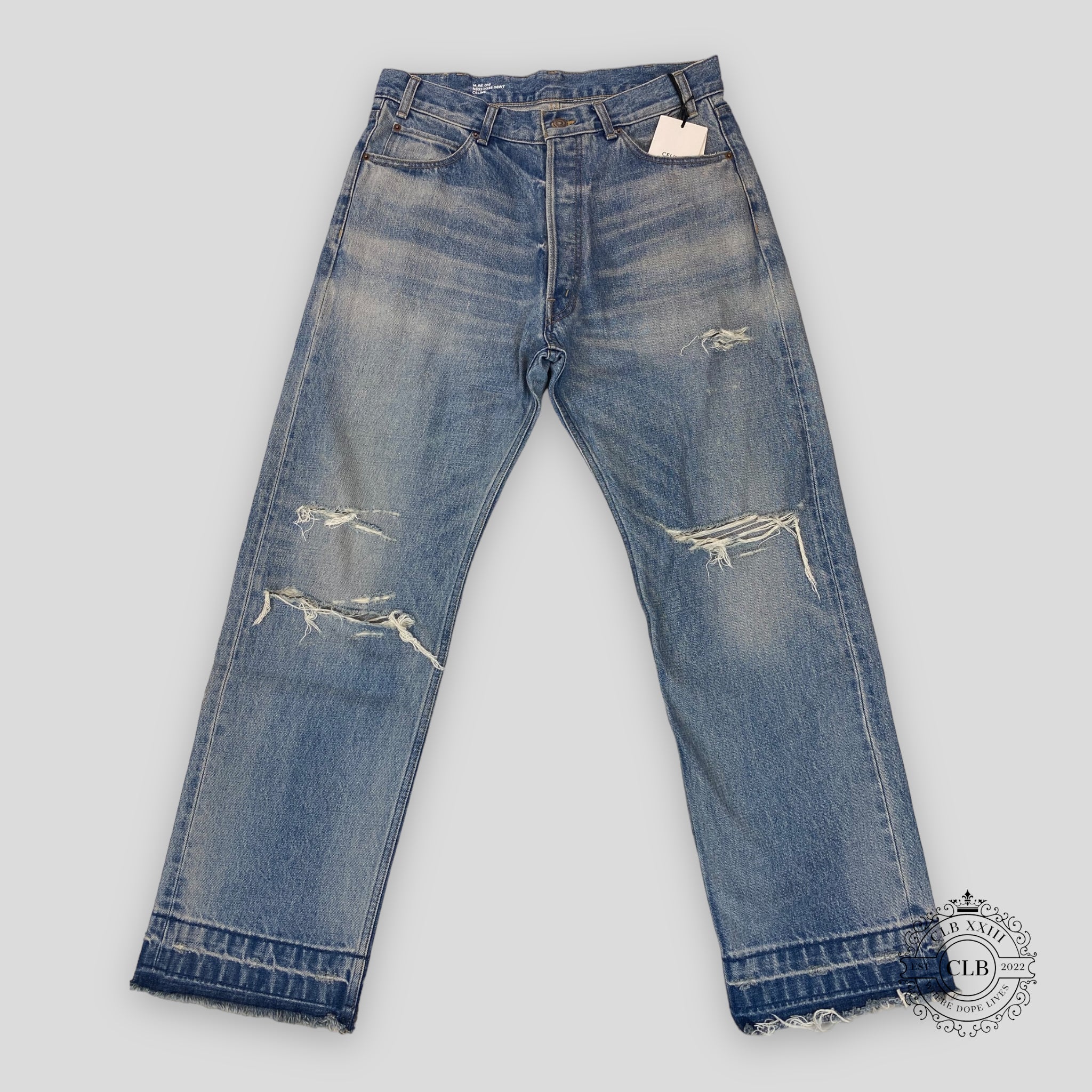 Celine Homme Wesley Straight-Leg Distressed Jeans in Light Blue