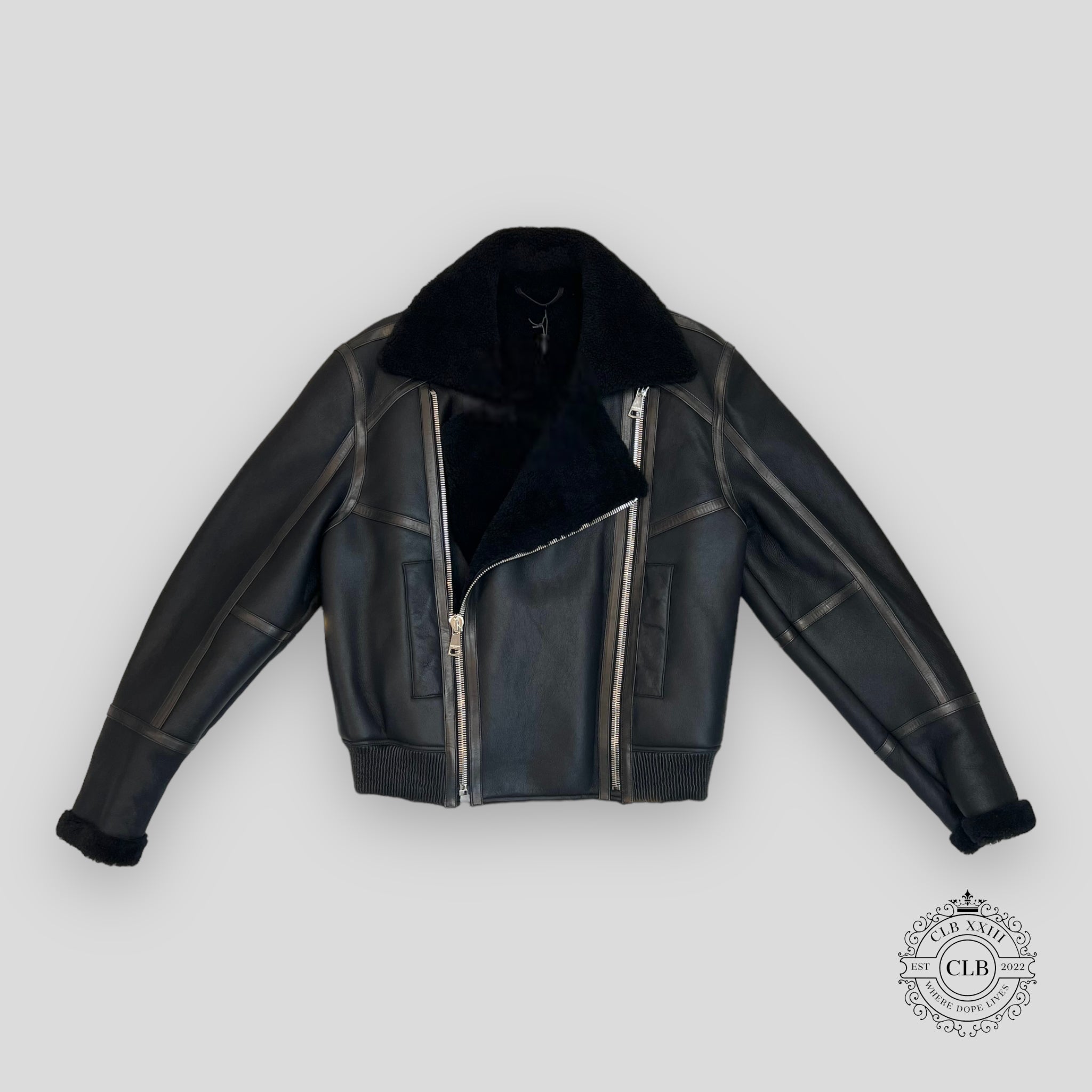 Balmain Shearling-Lined Leather Jacket in Black