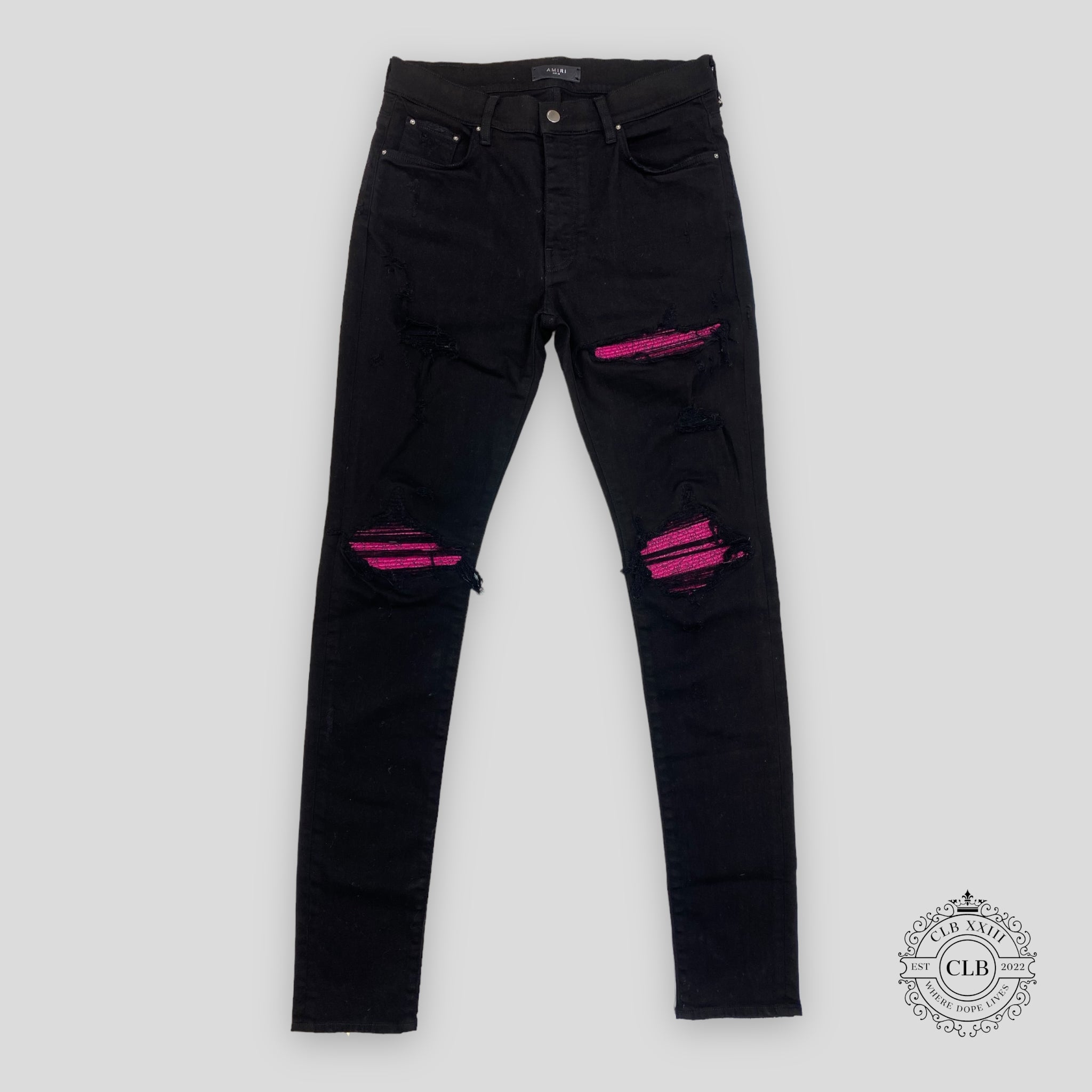 AMIRI MX1 CRACKED PAINT JEANS - AGED BLACK/PINK