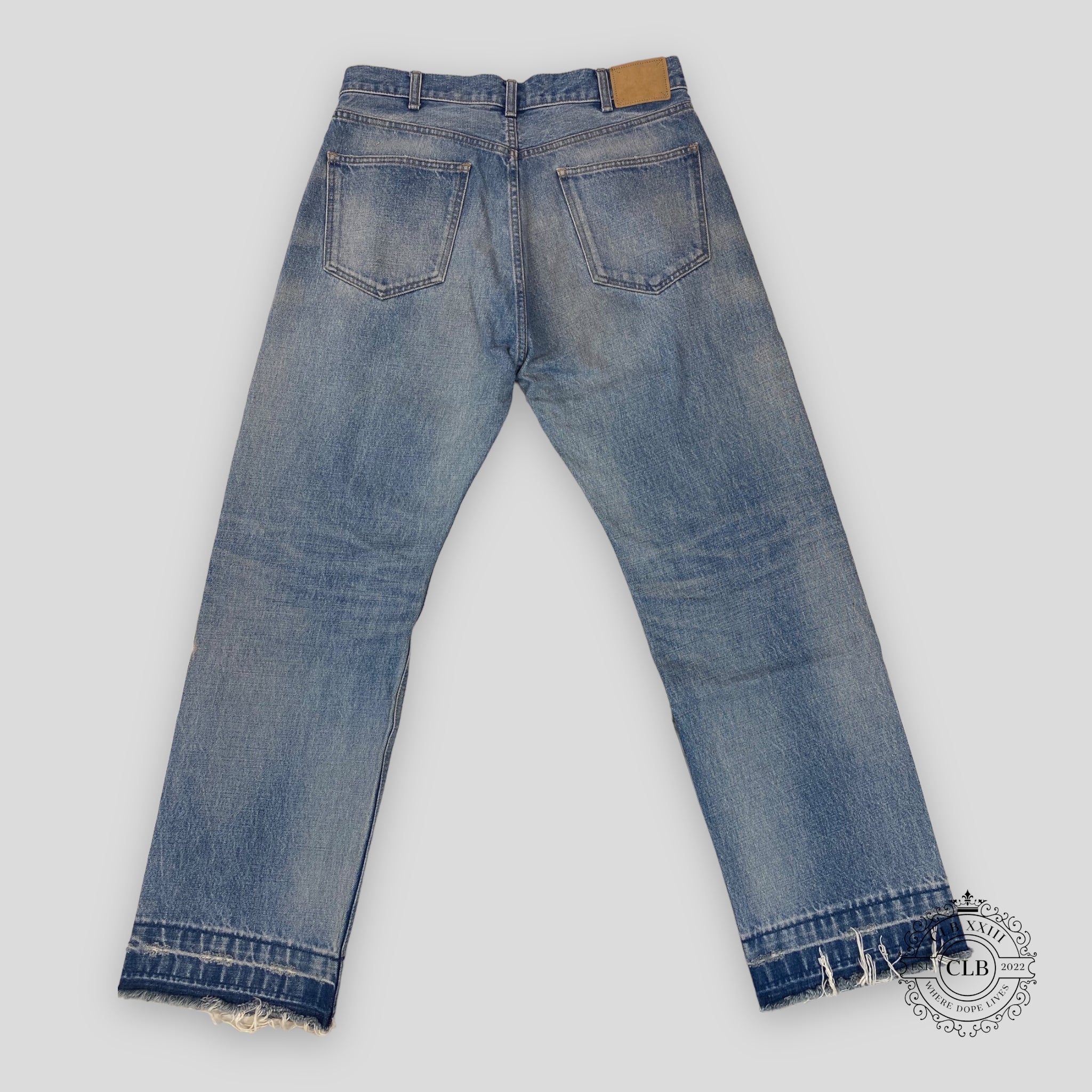 Celine Homme Wesley Straight-Leg Distressed Jeans in Light Blue