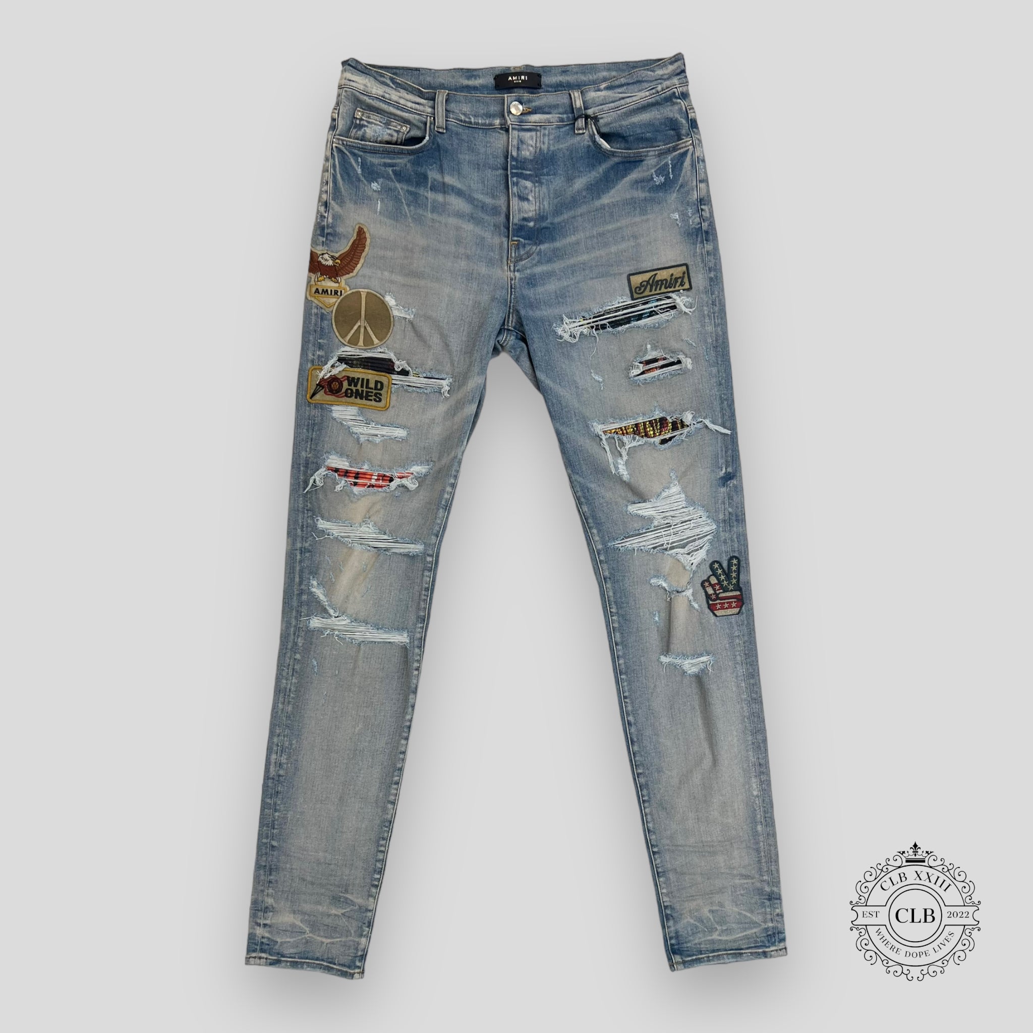 Amiri Biker Patch Jeans in Clay/Indigo