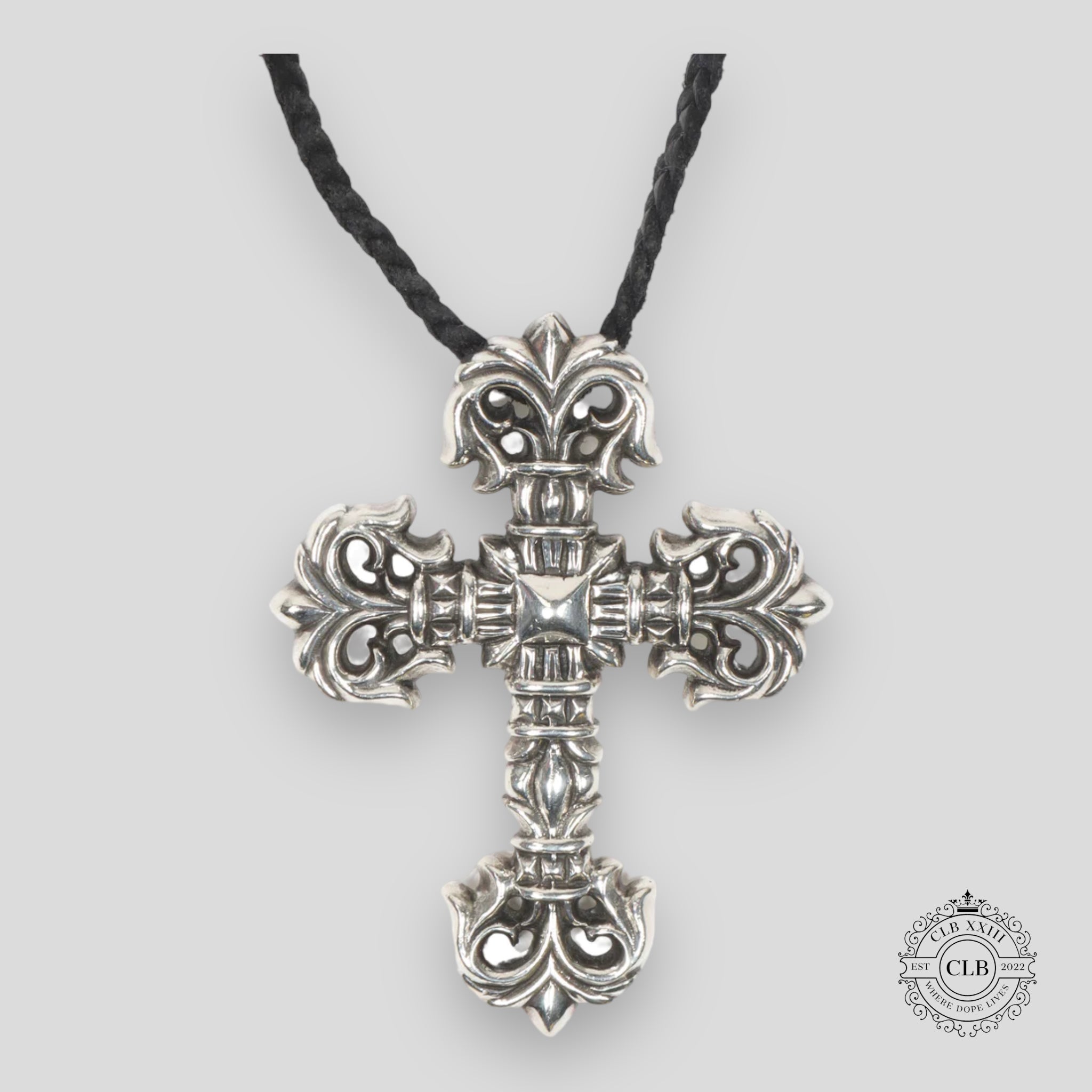 CHROME HEARTS LEATHER STRAP CROSS PENDANT NECKLACE